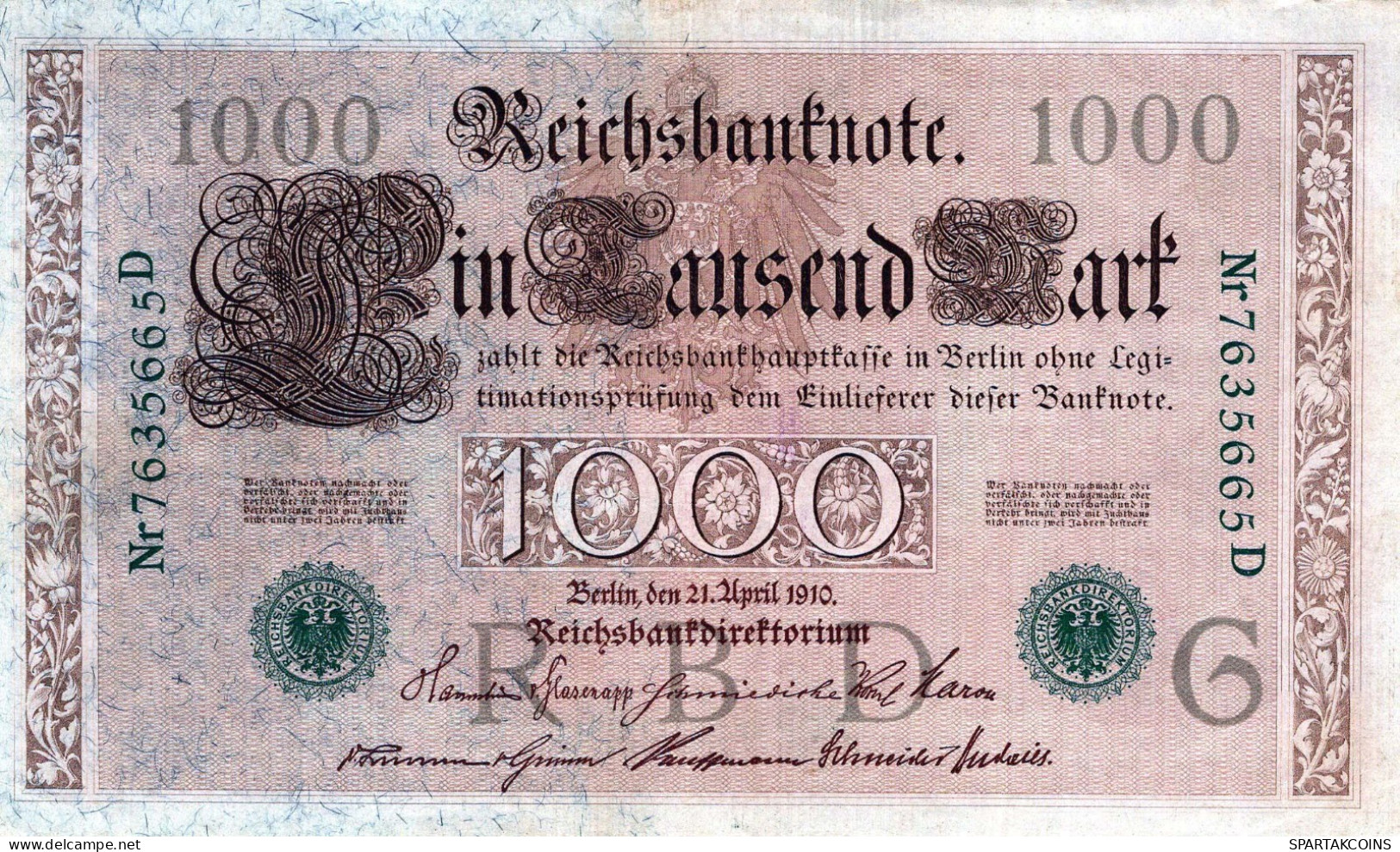 1000 MARK 1910 DEUTSCHLAND Papiergeld Banknote #PL372 - [11] Local Banknote Issues