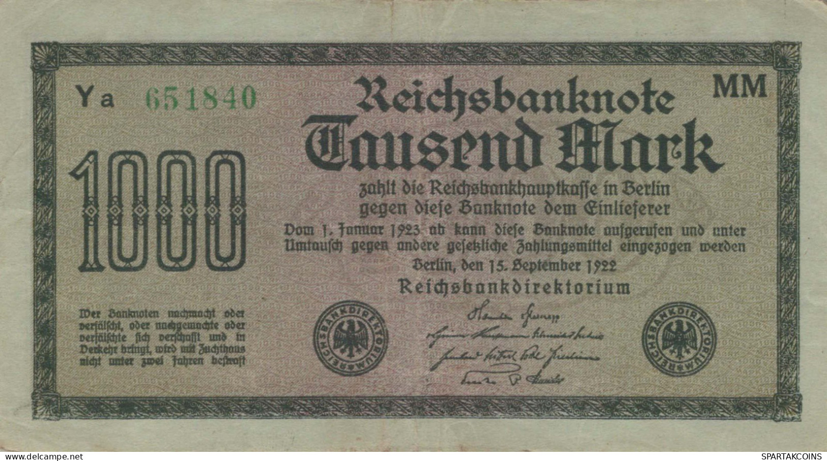 1000 MARK 1922 Stadt BERLIN DEUTSCHLAND Papiergeld Banknote #PL017 - [11] Local Banknote Issues