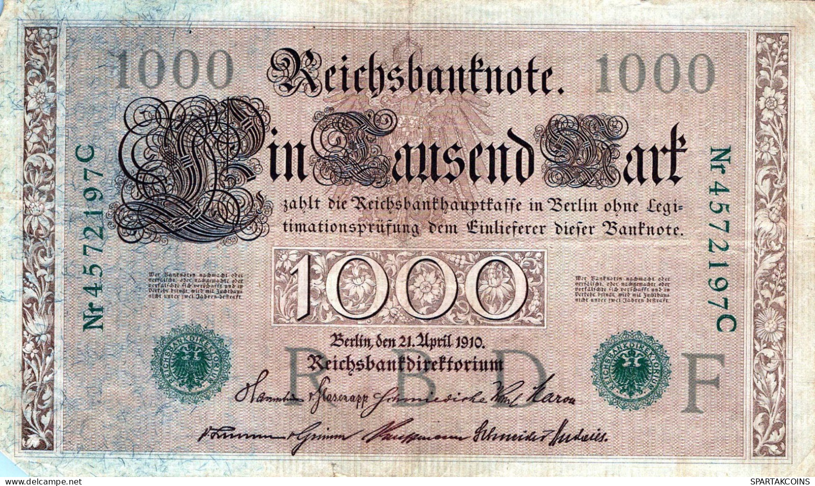 1000 MARK 1910 DEUTSCHLAND Papiergeld Banknote #PL374 - [11] Emisiones Locales