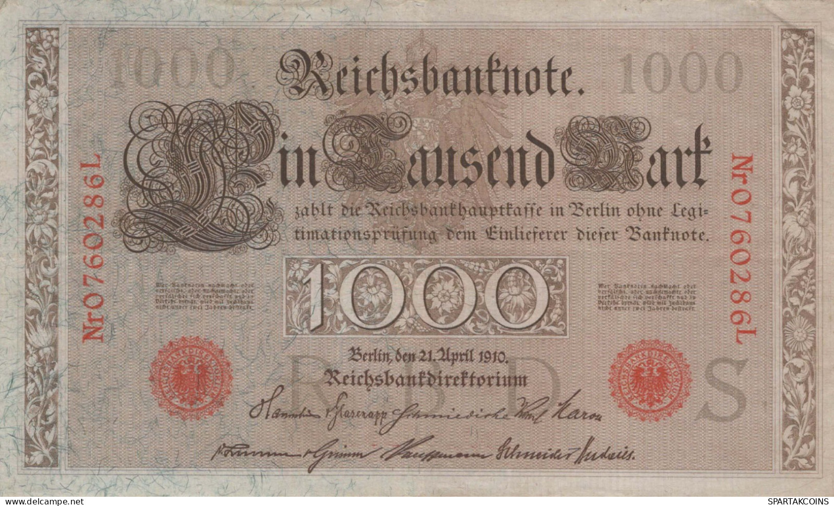 1000 MARK 1910 DEUTSCHLAND Papiergeld Banknote #PL360 - [11] Emissions Locales