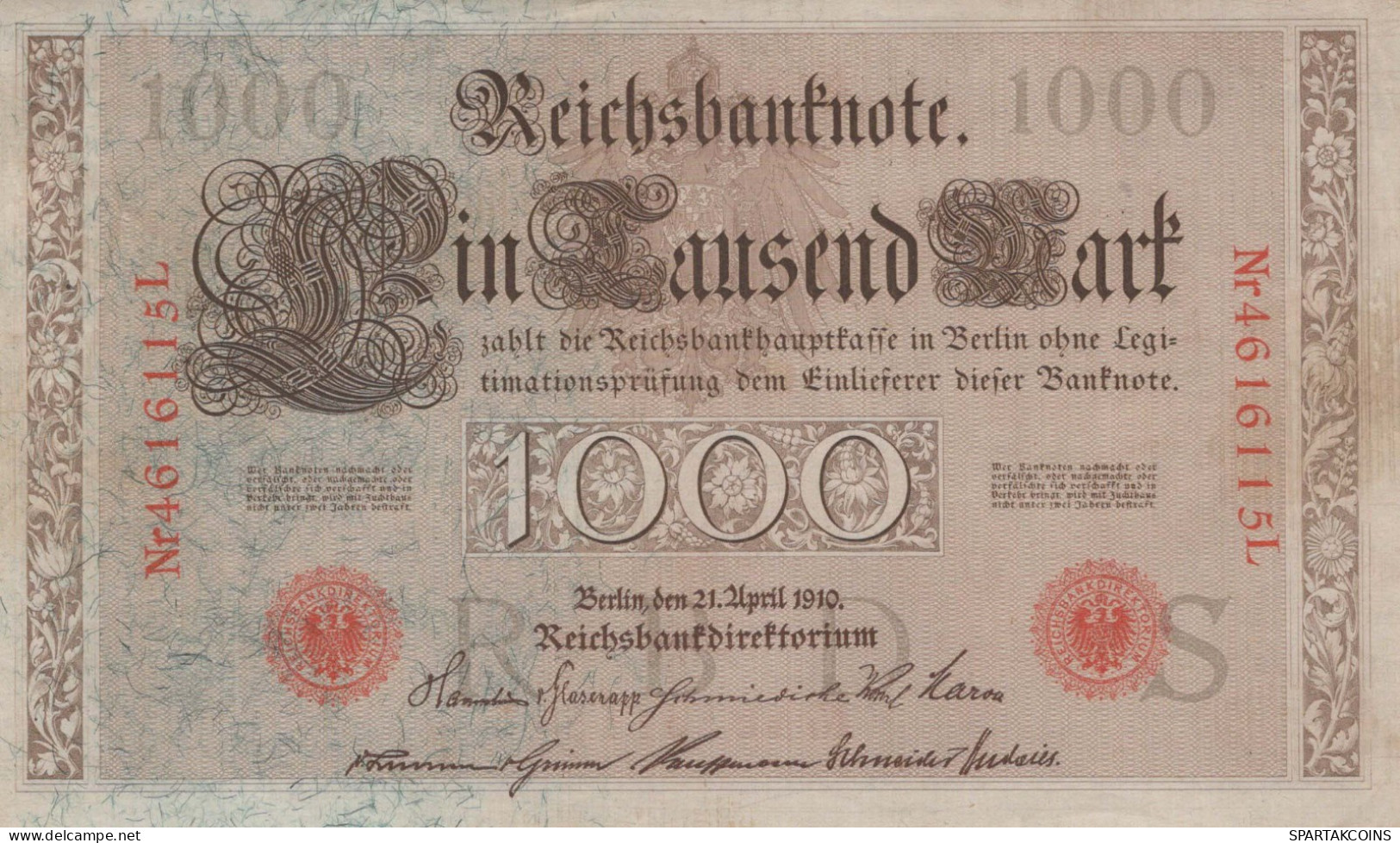1000 MARK 1910 DEUTSCHLAND Papiergeld Banknote #PL347 - [11] Local Banknote Issues