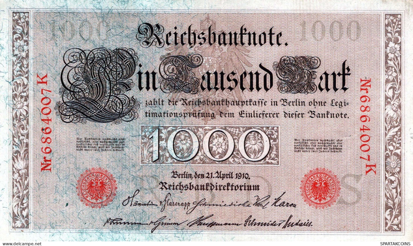 1000 MARK 1910 DEUTSCHLAND Papiergeld Banknote #PL343 - Lokale Ausgaben