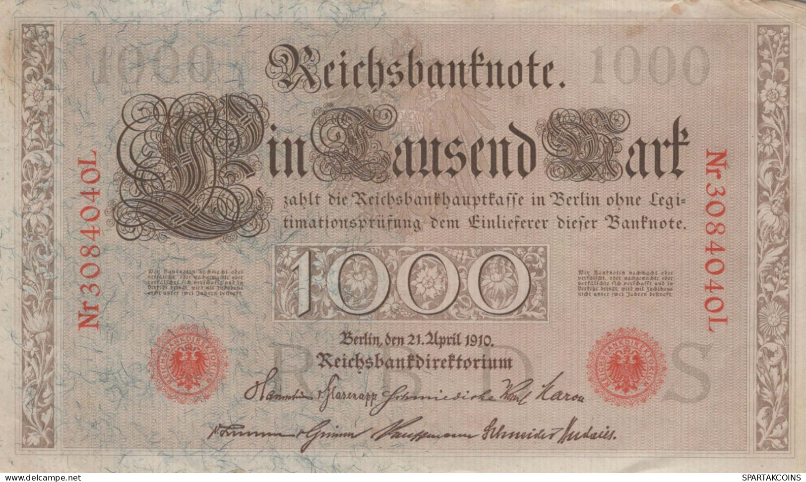 1000 MARK 1910 DEUTSCHLAND Papiergeld Banknote #PL333 - [11] Local Banknote Issues