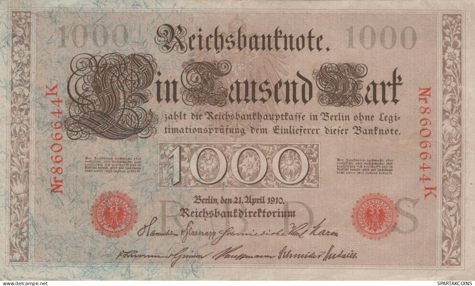 1000 MARK 1910 DEUTSCHLAND Papiergeld Banknote #PL293 - [11] Local Banknote Issues