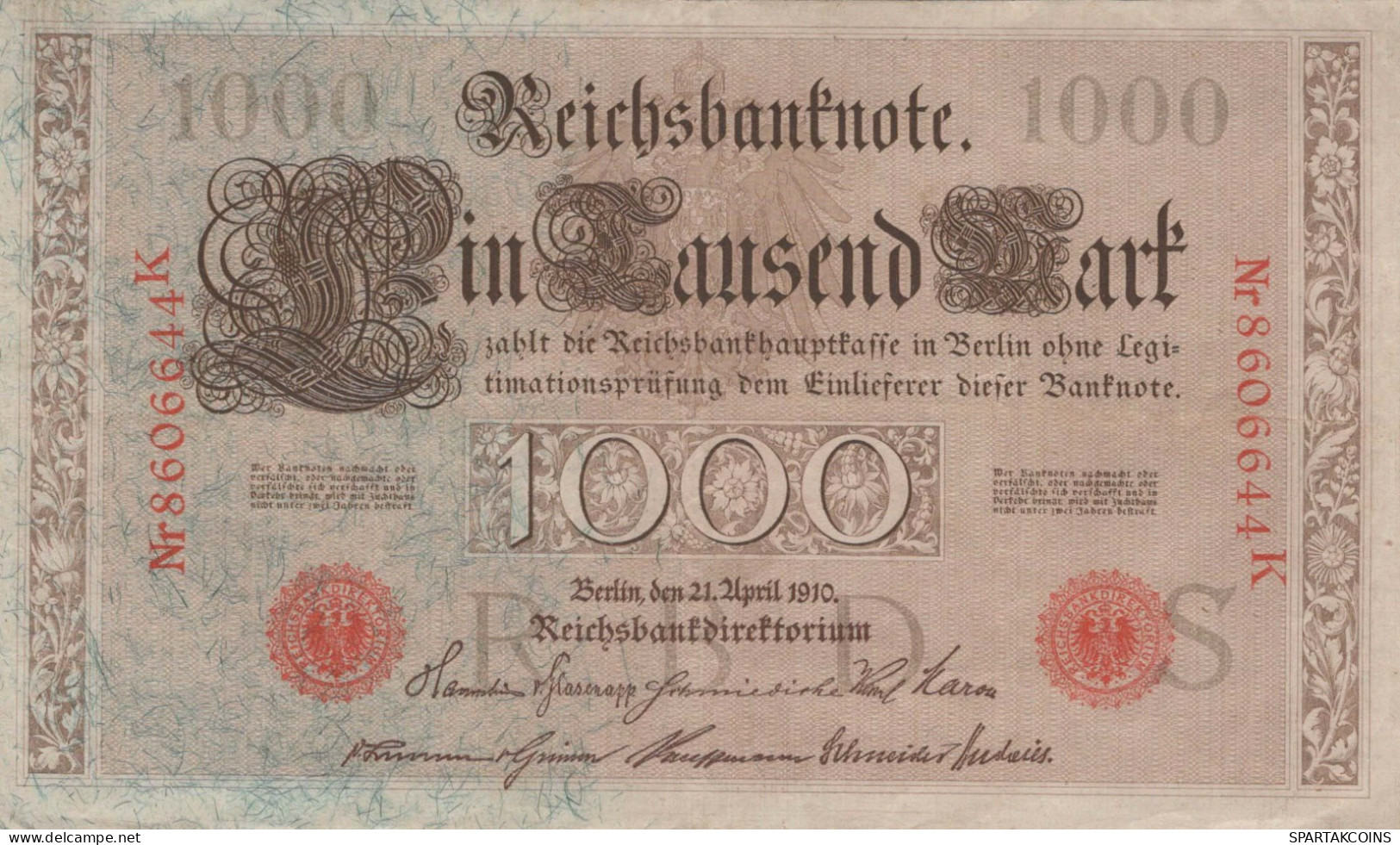 1000 MARK 1910 DEUTSCHLAND Papiergeld Banknote #PL293 - Lokale Ausgaben