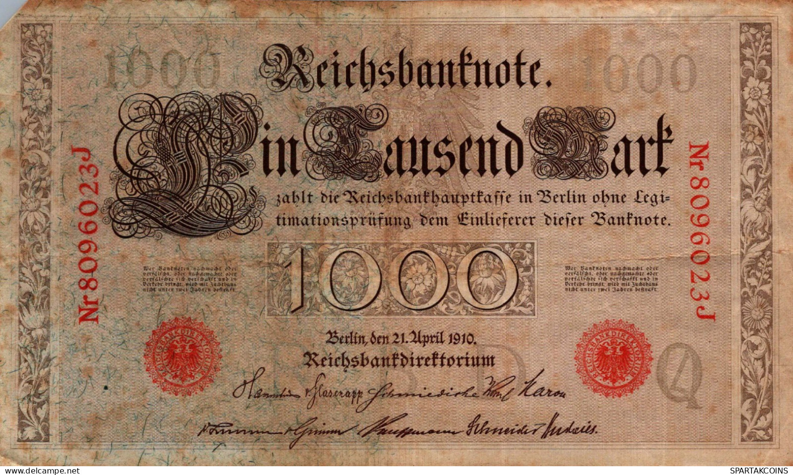 1000 MARK 1910 DEUTSCHLAND Papiergeld Banknote #PL302 - Lokale Ausgaben