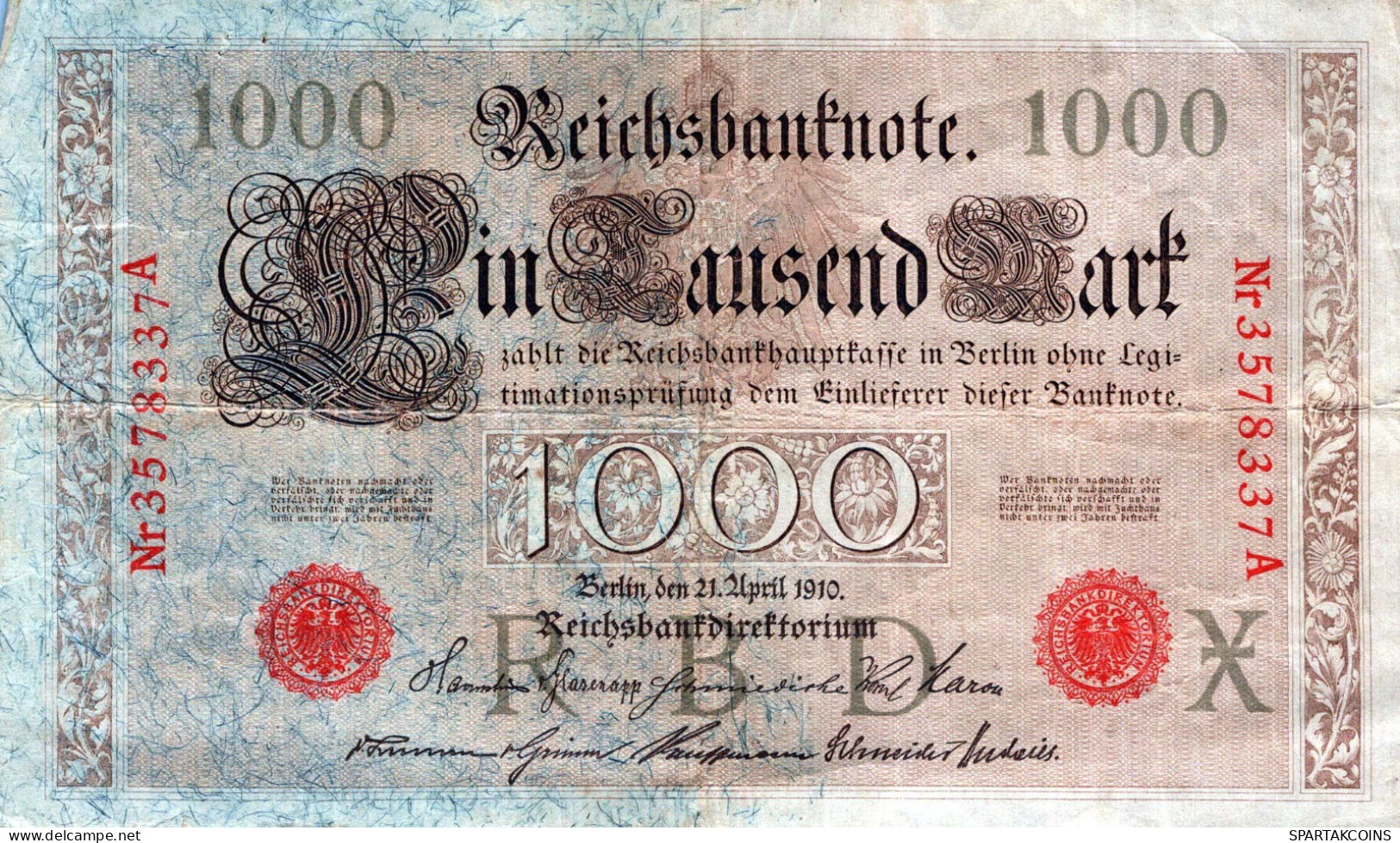 1000 MARK 1910 DEUTSCHLAND Papiergeld Banknote #PL291 - Lokale Ausgaben