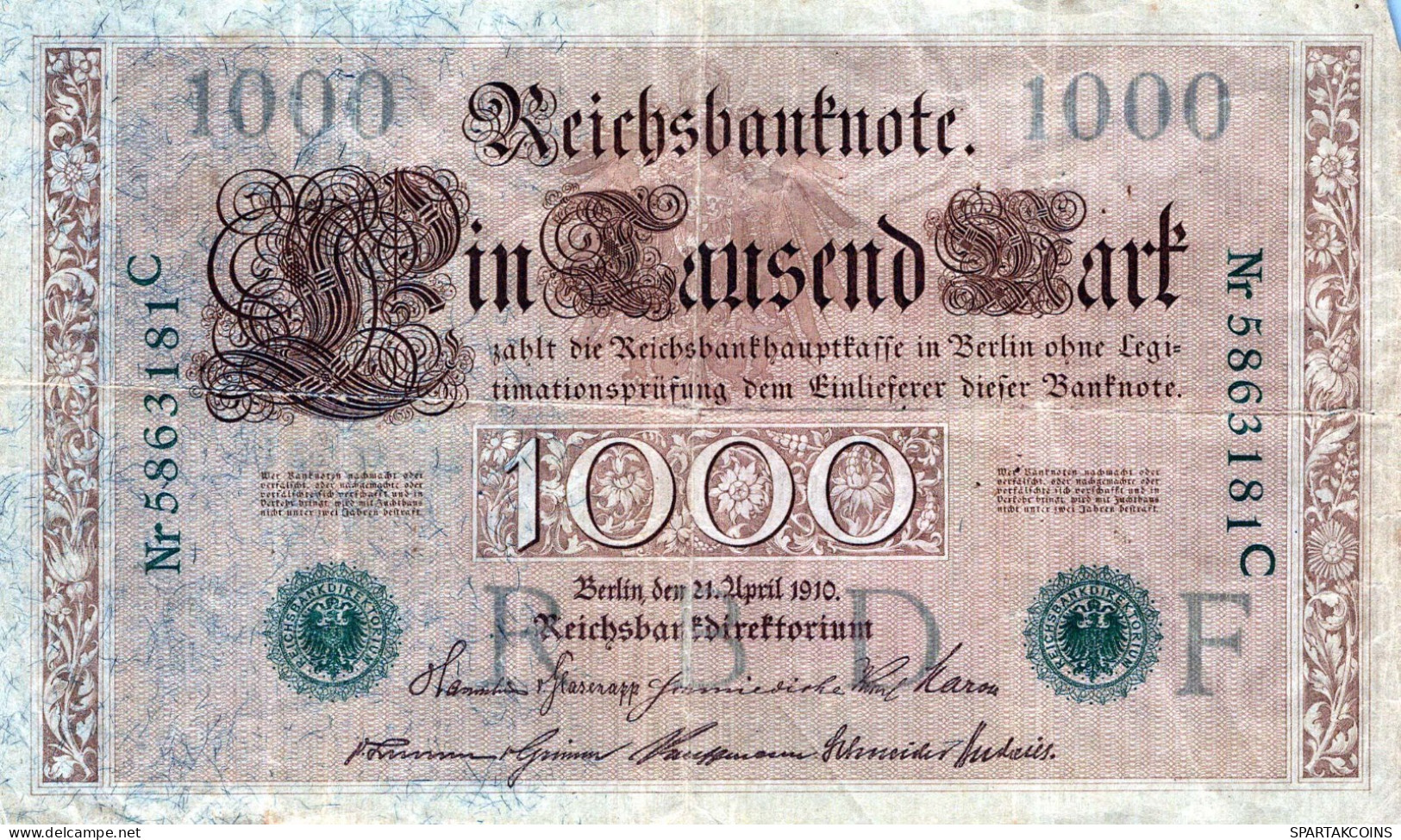 1000 MARK 1910 DEUTSCHLAND Papiergeld Banknote #PL289 - Lokale Ausgaben