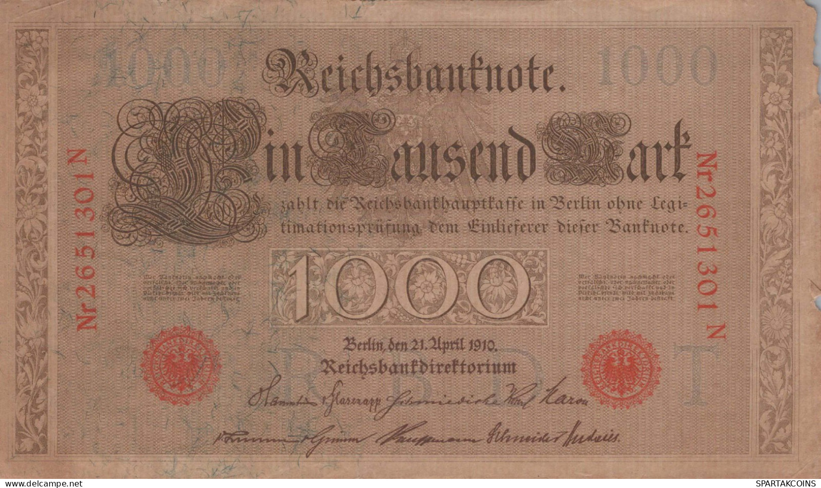 1000 MARK 1910 DEUTSCHLAND Papiergeld Banknote #PL285 - Lokale Ausgaben