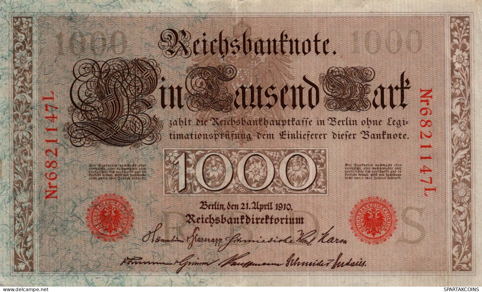 1000 MARK 1910 DEUTSCHLAND Papiergeld Banknote #PL288 - [11] Local Banknote Issues
