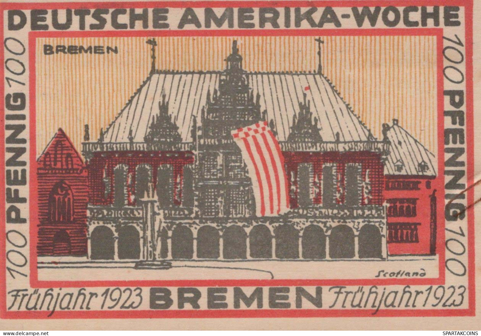100 PFENNIG 1923 Stadt BREMEN Bremen UNC DEUTSCHLAND Notgeld Banknote #PA309 - [11] Emissions Locales
