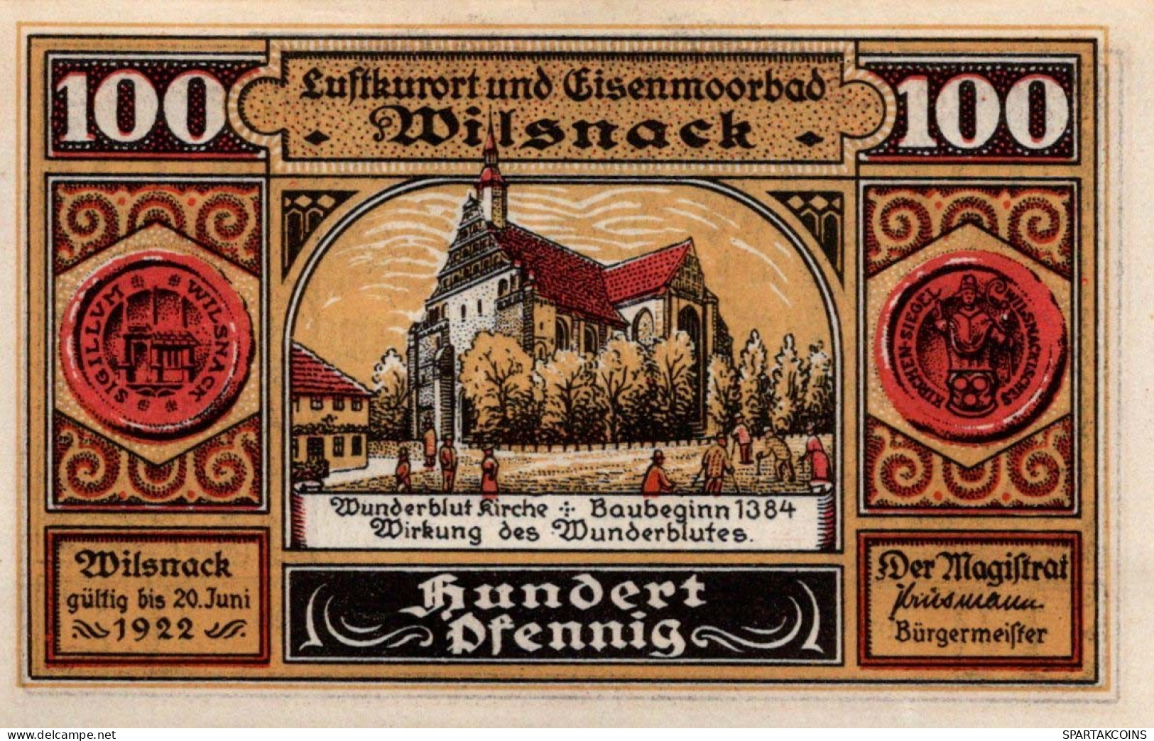 100 PFENNIG 1922 Stadt WILSNACK Brandenburg UNC DEUTSCHLAND Notgeld #PI058 - [11] Emisiones Locales