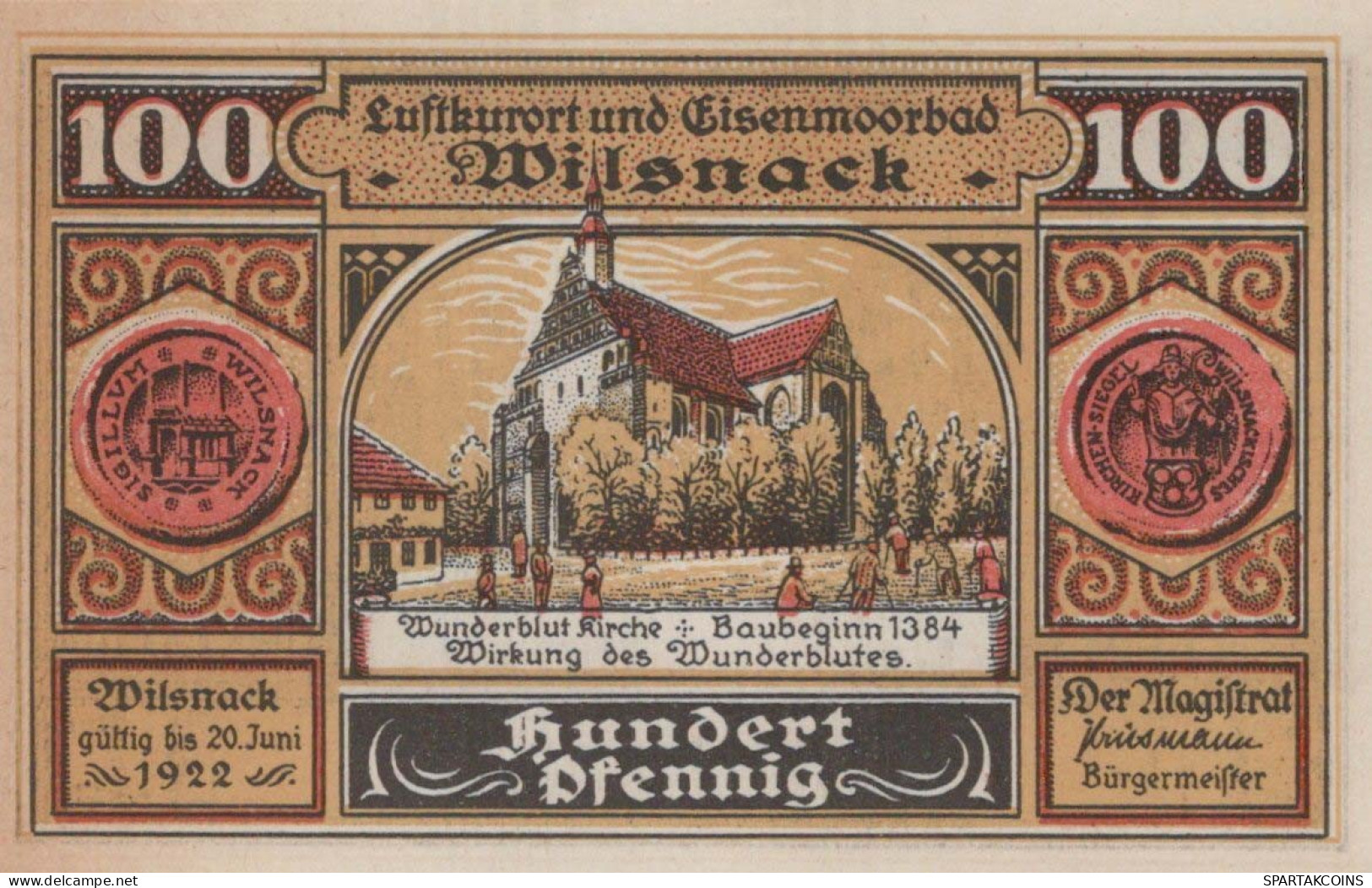100 PFENNIG 1922 Stadt WILSNACK Brandenburg UNC DEUTSCHLAND Notgeld #PI054 - [11] Emissioni Locali
