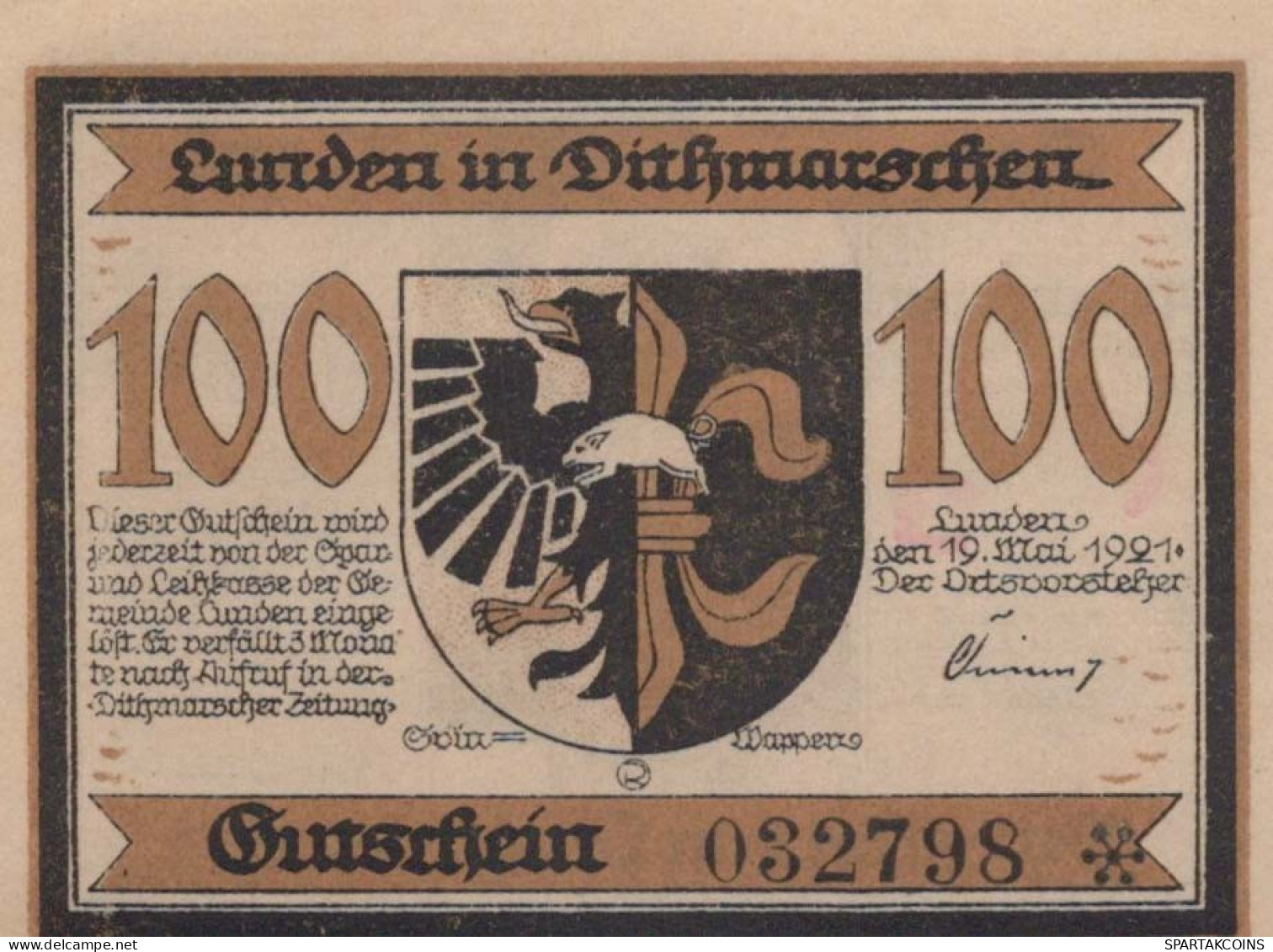 100 PFENNIG 1921 Stadt LUNDEN Schleswig-Holstein UNC DEUTSCHLAND Notgeld #PI088 - [11] Lokale Uitgaven