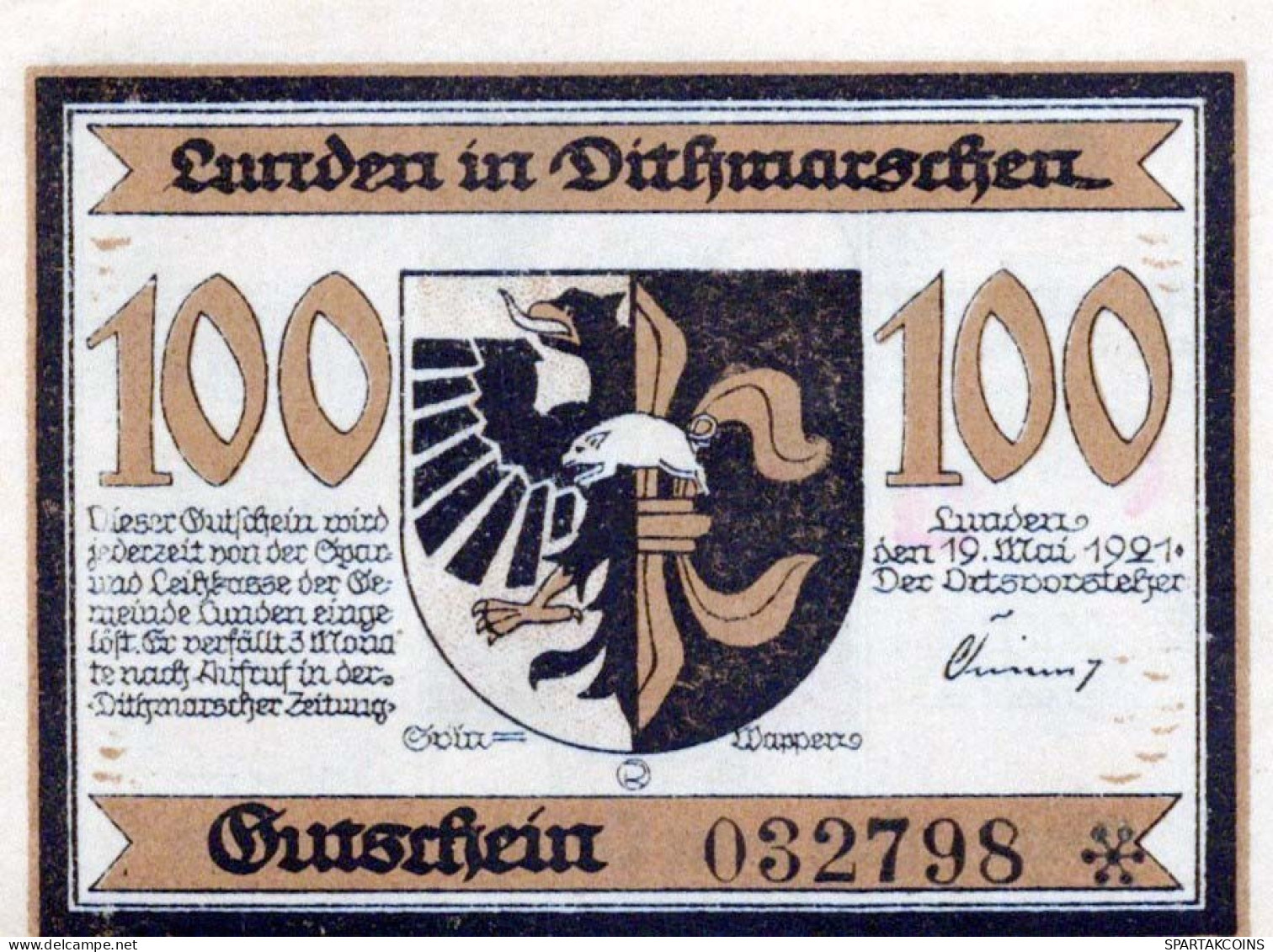 100 PFENNIG 1921 Stadt LUNDEN Schleswig-Holstein UNC DEUTSCHLAND Notgeld #PI088 - [11] Emissions Locales