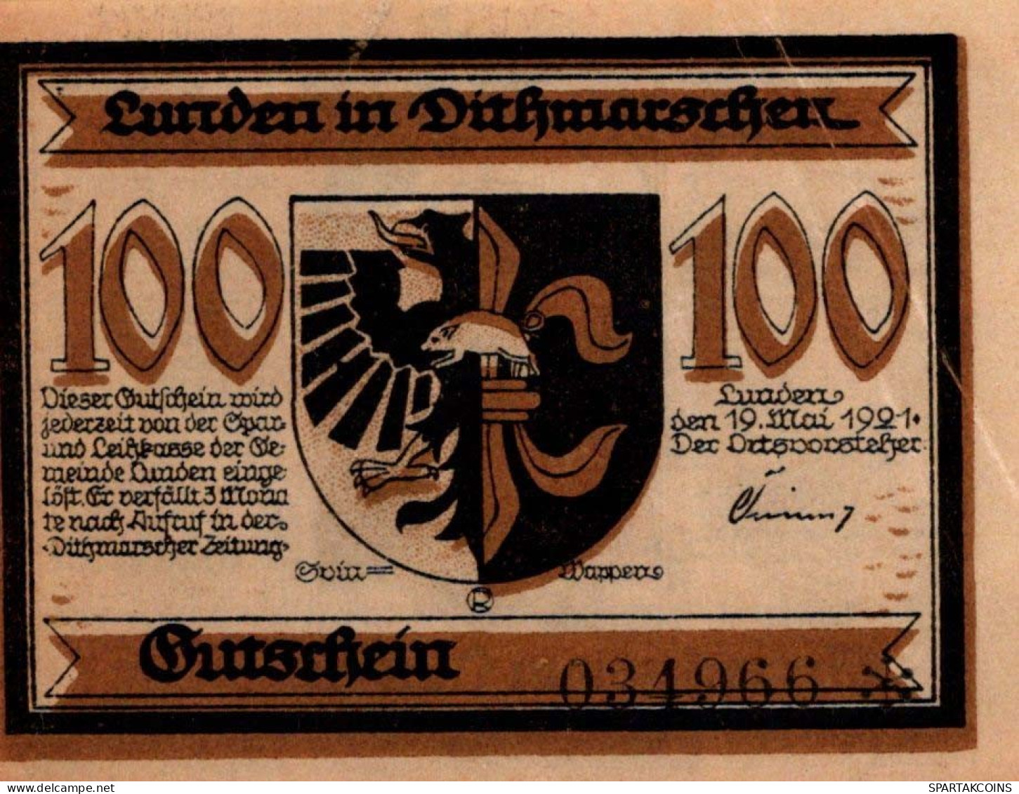 100 PFENNIG 1921 Stadt LUNDEN Schleswig-Holstein DEUTSCHLAND Notgeld #PF896 - Lokale Ausgaben