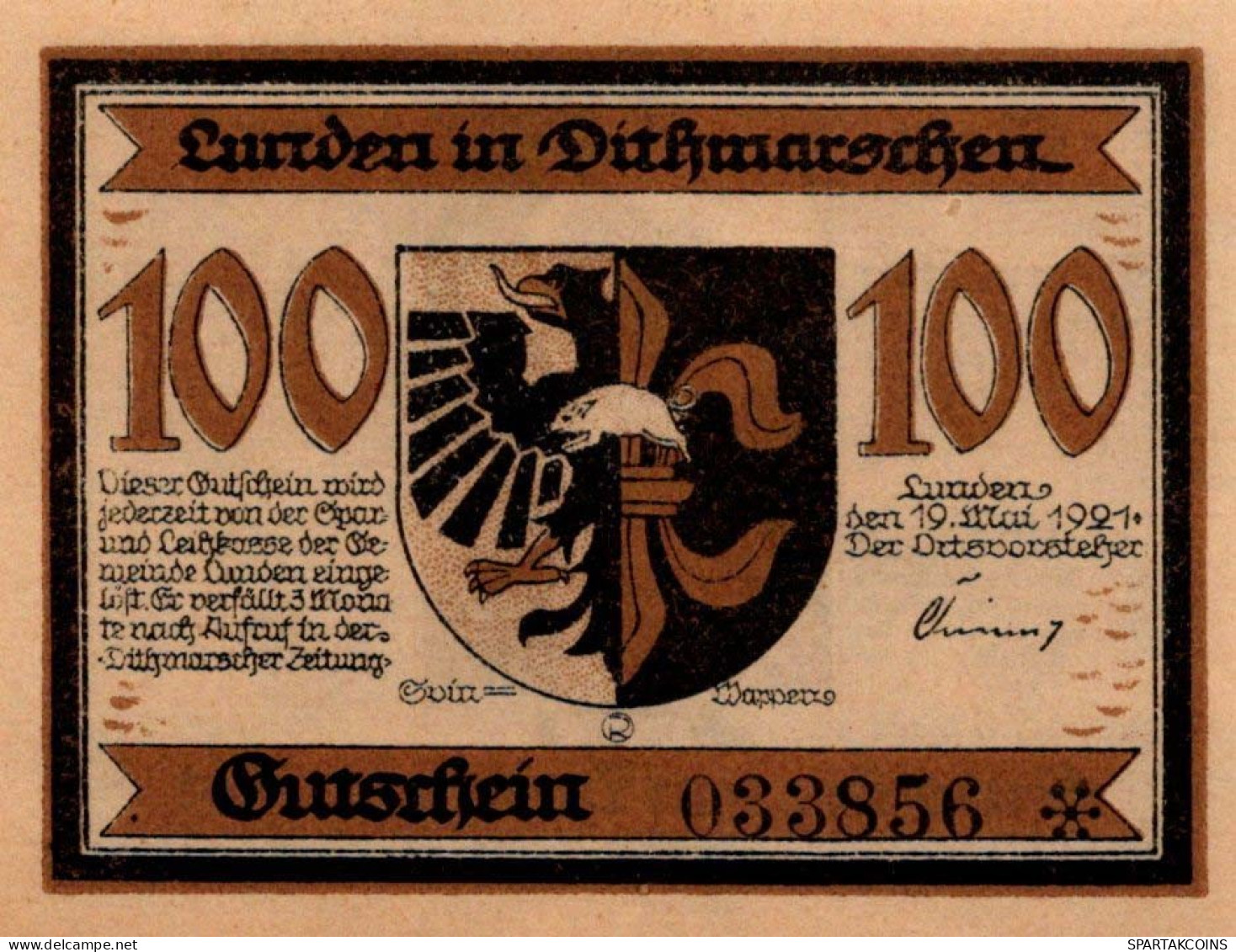 100 PFENNIG 1921 Stadt LUNDEN Schleswig-Holstein UNC DEUTSCHLAND Notgeld #PC659 - [11] Emissions Locales