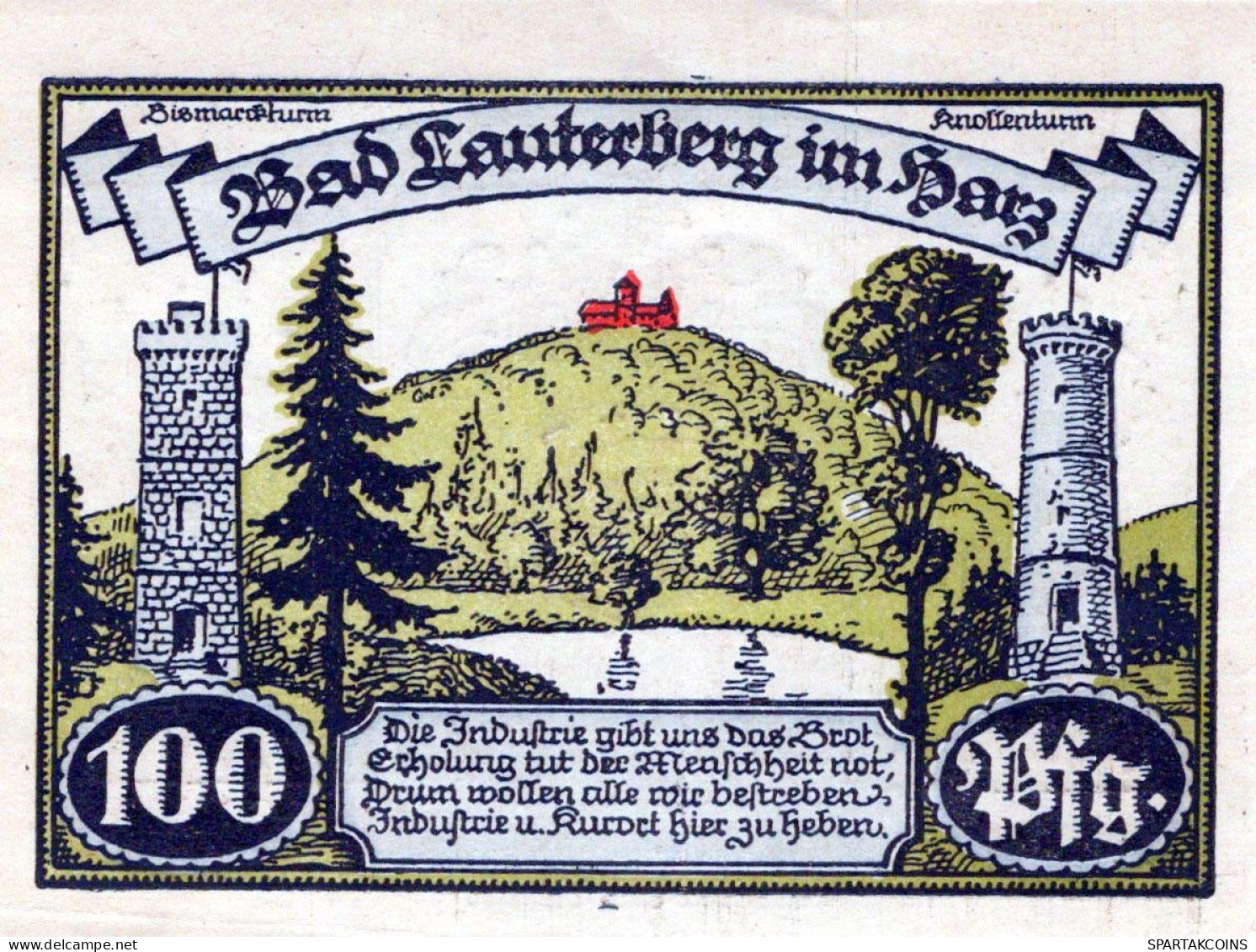 100 PFENNIG 1921 Stadt BAD LAUTERBERG Hanover UNC DEUTSCHLAND Notgeld #PC056 - [11] Lokale Uitgaven