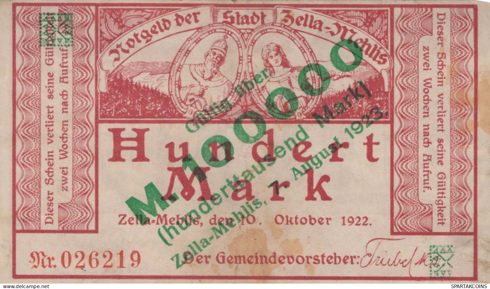 100 MARK 1922 Stadt ZELLA-MEHLIS Thuringia DEUTSCHLAND Notgeld Papiergeld Banknote #PK856 - Lokale Ausgaben