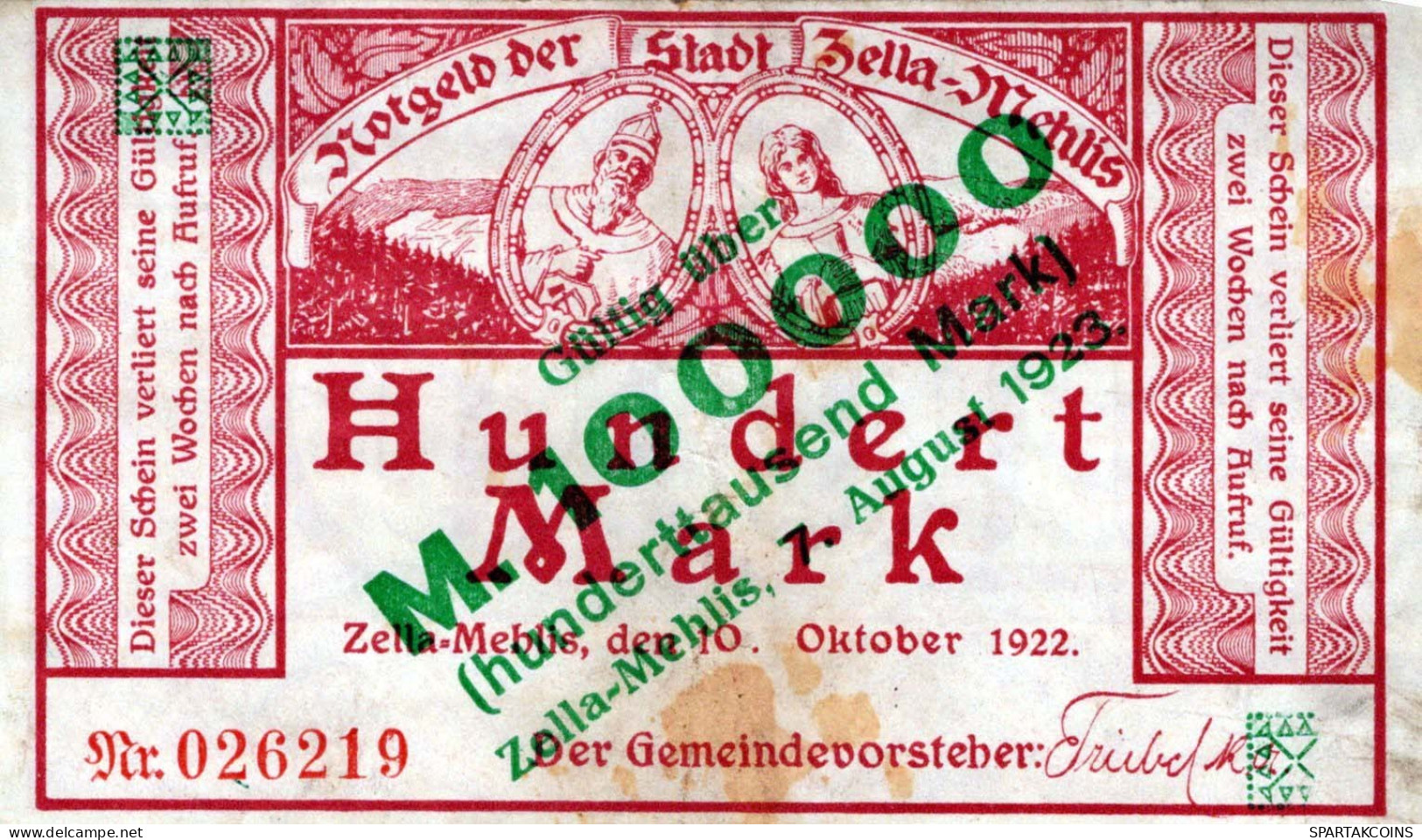 100 MARK 1922 Stadt ZELLA-MEHLIS Thuringia DEUTSCHLAND Notgeld Papiergeld Banknote #PK856 - [11] Local Banknote Issues