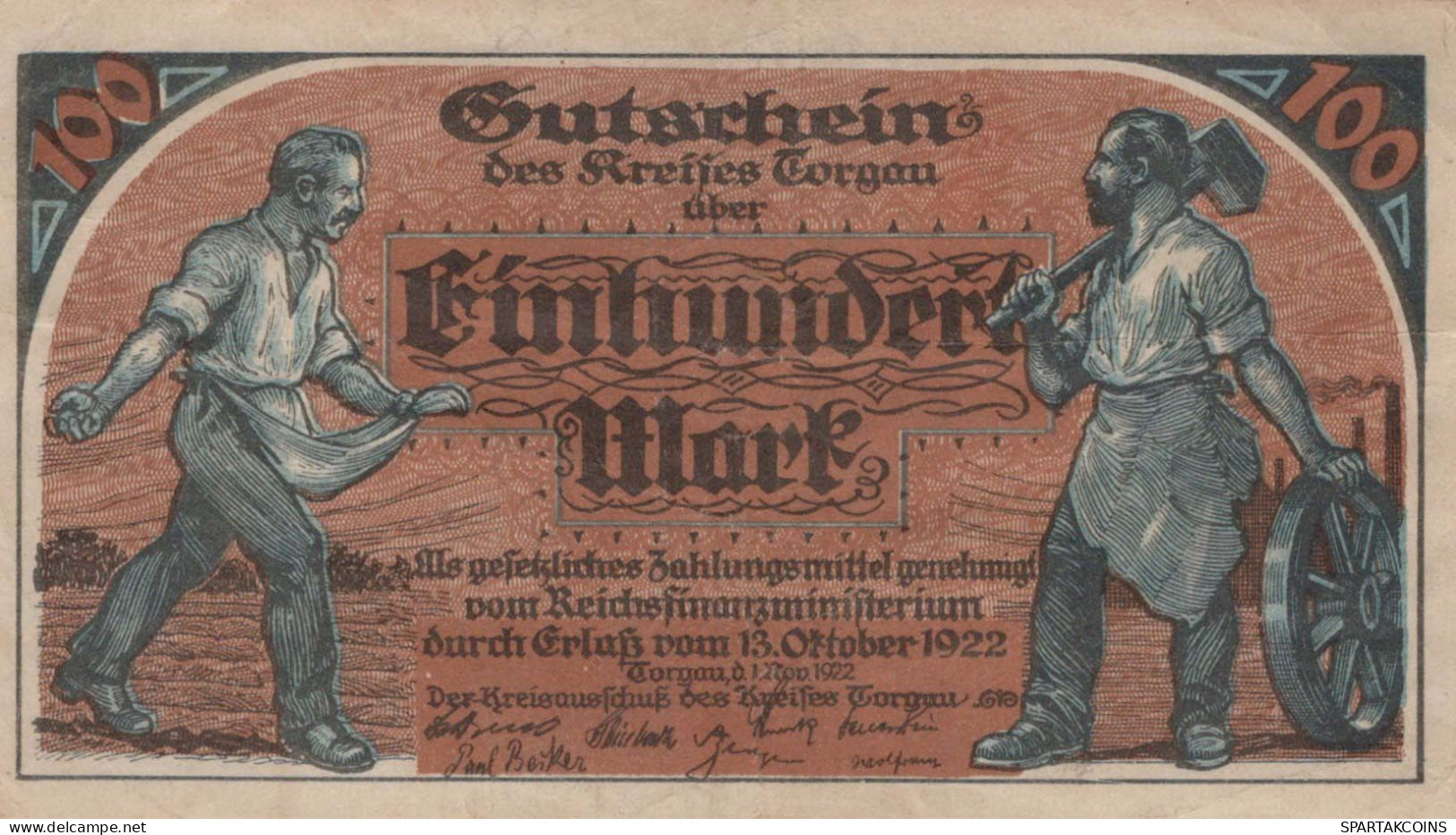 100 MARK 1922 Stadt TORGAU Saxony DEUTSCHLAND Notgeld Papiergeld Banknote #PK878 - Lokale Ausgaben