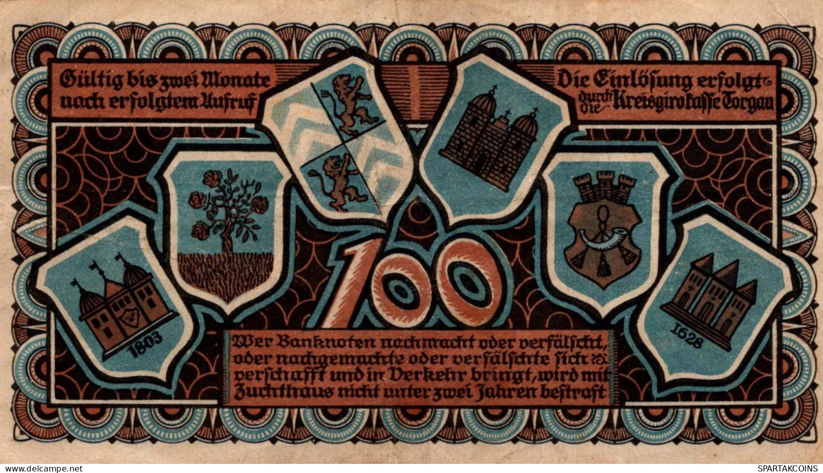 100 MARK 1922 Stadt TORGAU Saxony DEUTSCHLAND Notgeld Papiergeld Banknote #PK878 - Lokale Ausgaben