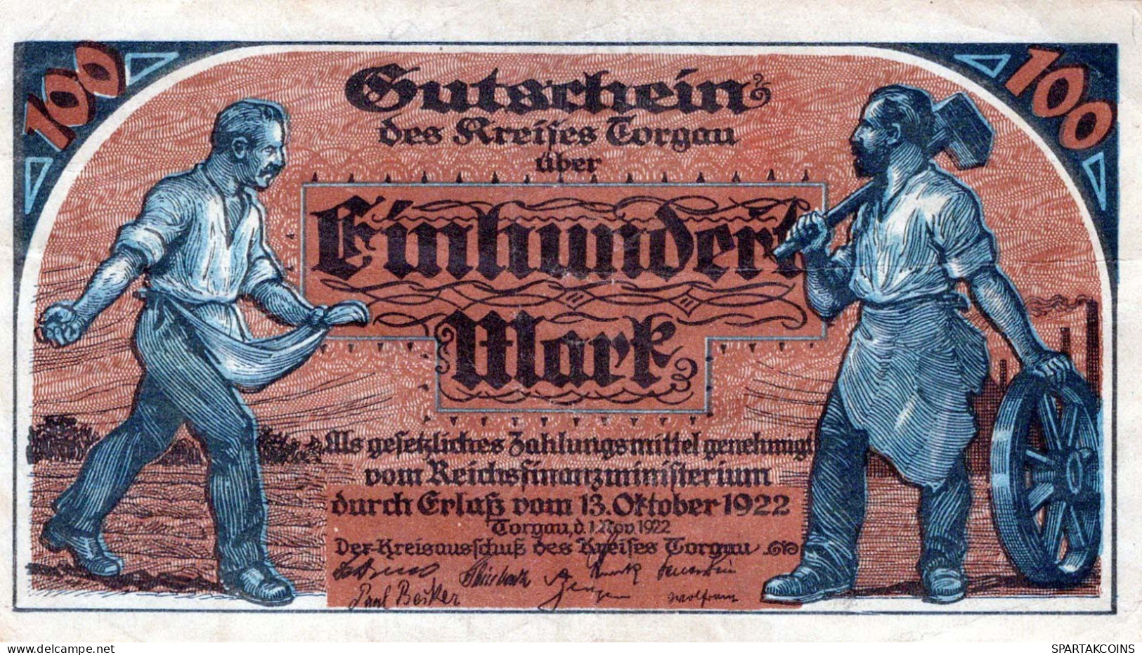 100 MARK 1922 Stadt TORGAU Saxony DEUTSCHLAND Notgeld Papiergeld Banknote #PK878 - [11] Emissions Locales