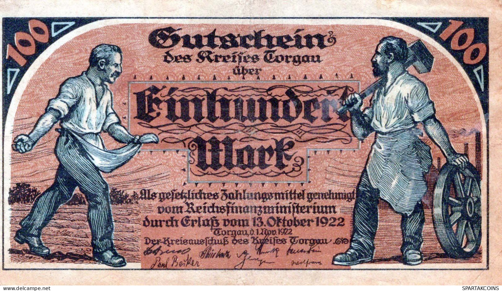 100 MARK 1922 Stadt TORGAU Saxony DEUTSCHLAND Notgeld Papiergeld Banknote #PK916 - [11] Emissions Locales
