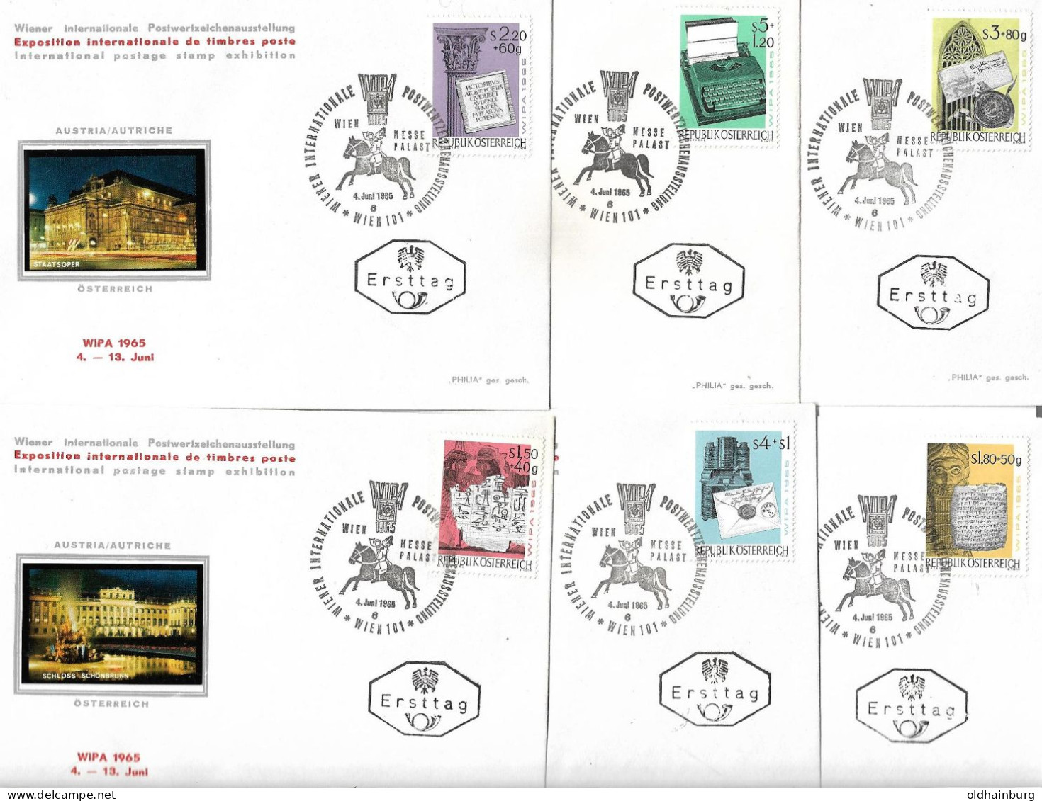 0504j: WIPA 1965, Einzel- FDC- Serie 6 Belege - Storia Postale