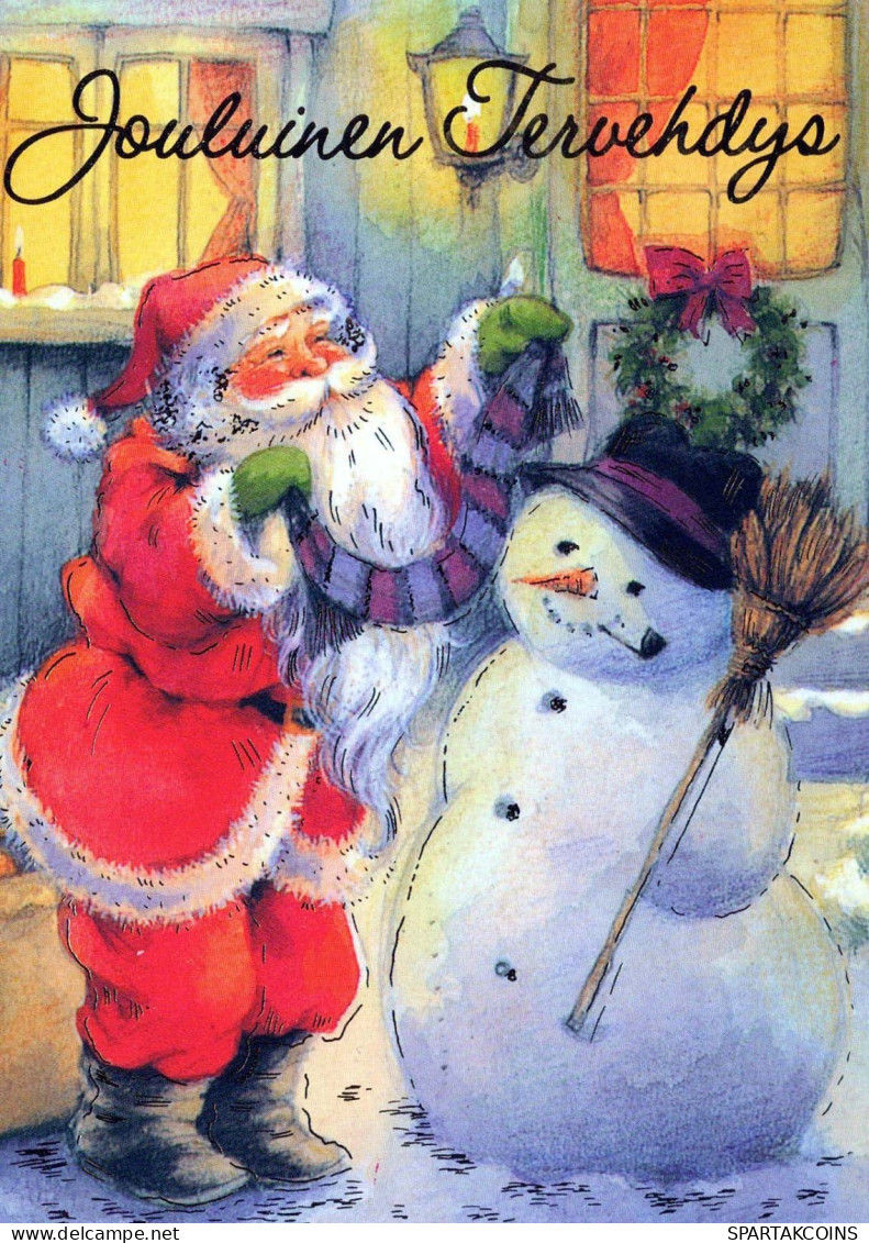 PAPÁ NOEL Feliz Año Navidad MUÑECO DE NIEVE Vintage Tarjeta Postal CPSM #PAU406.ES - Santa Claus