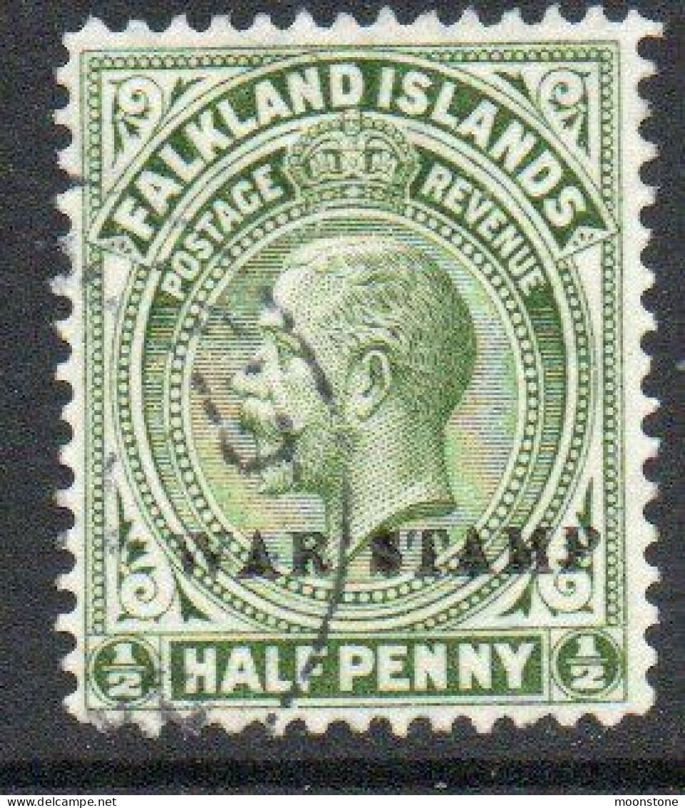 Falkland Islands GV 1918-20 ½d Olive WAR TAX Stamp, Line Perf 14, Wmk. Multiple Crown CA, Used, SG 70 - Falklandinseln
