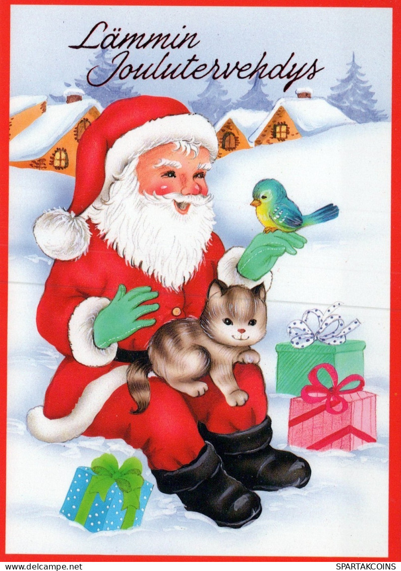 PAPÁ NOEL Animales NAVIDAD Fiesta Vintage Tarjeta Postal CPSM #PAK647.ES - Santa Claus