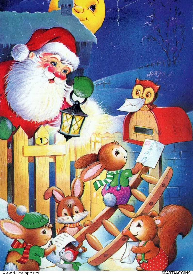 PAPÁ NOEL Animales NAVIDAD Fiesta Vintage Tarjeta Postal CPSM #PAK511.ES - Santa Claus