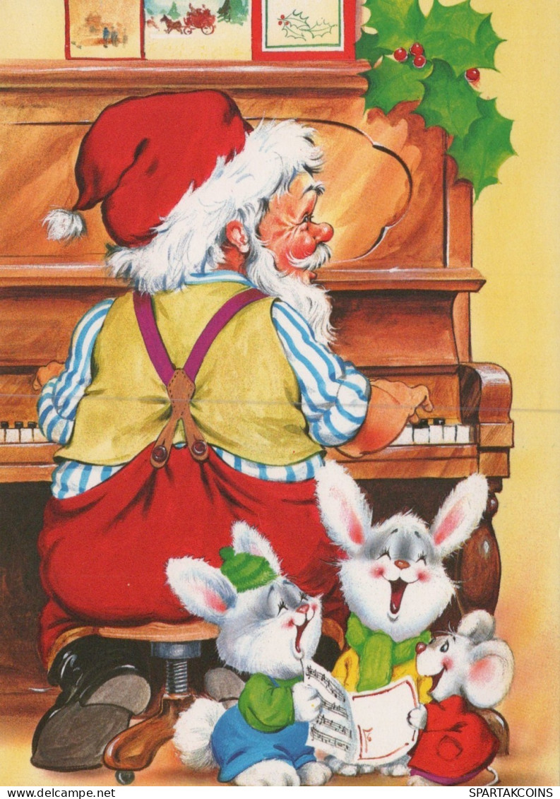 PAPÁ NOEL Animales NAVIDAD Fiesta Vintage Tarjeta Postal CPSM #PAK774.ES - Santa Claus