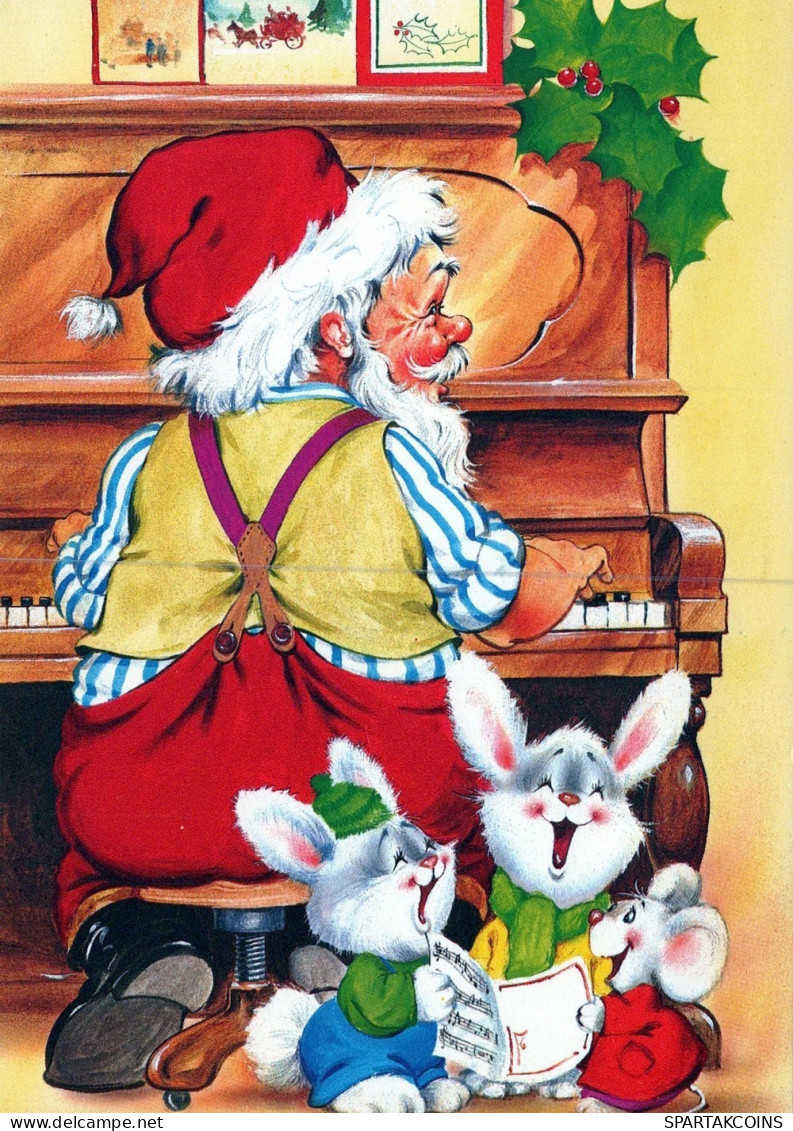 PAPÁ NOEL Animales NAVIDAD Fiesta Vintage Tarjeta Postal CPSM #PAK774.ES - Santa Claus