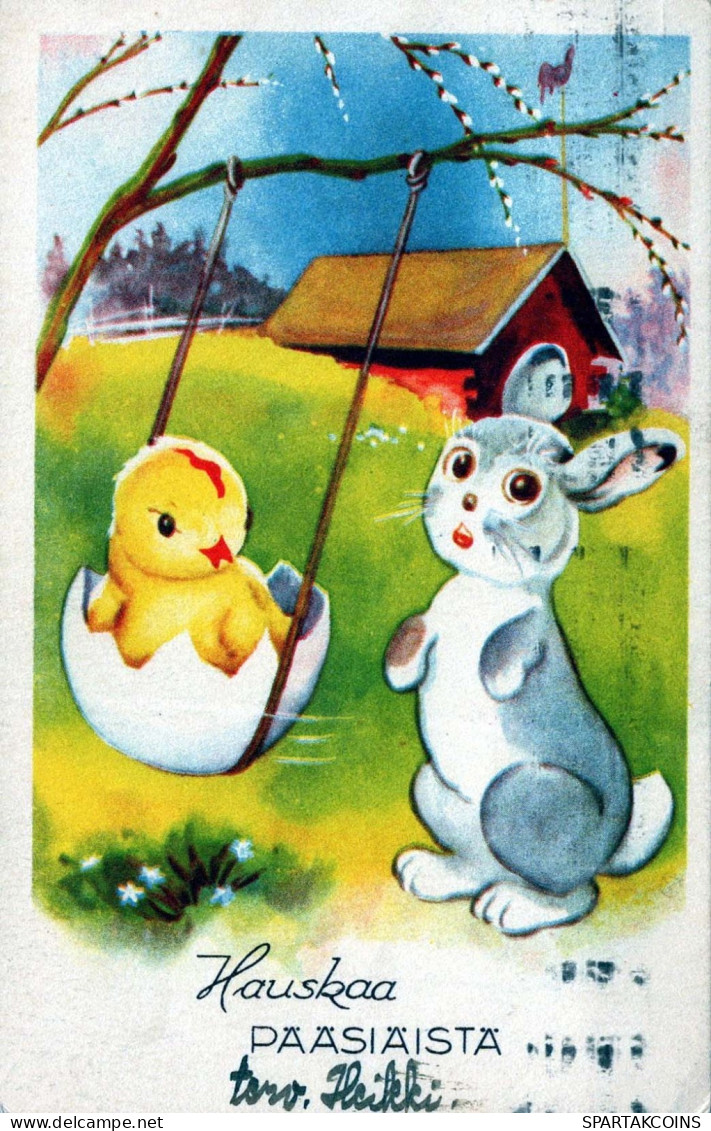 EASTER RABBIT EGG Vintage Postcard CPA #PKE243.GB - Easter