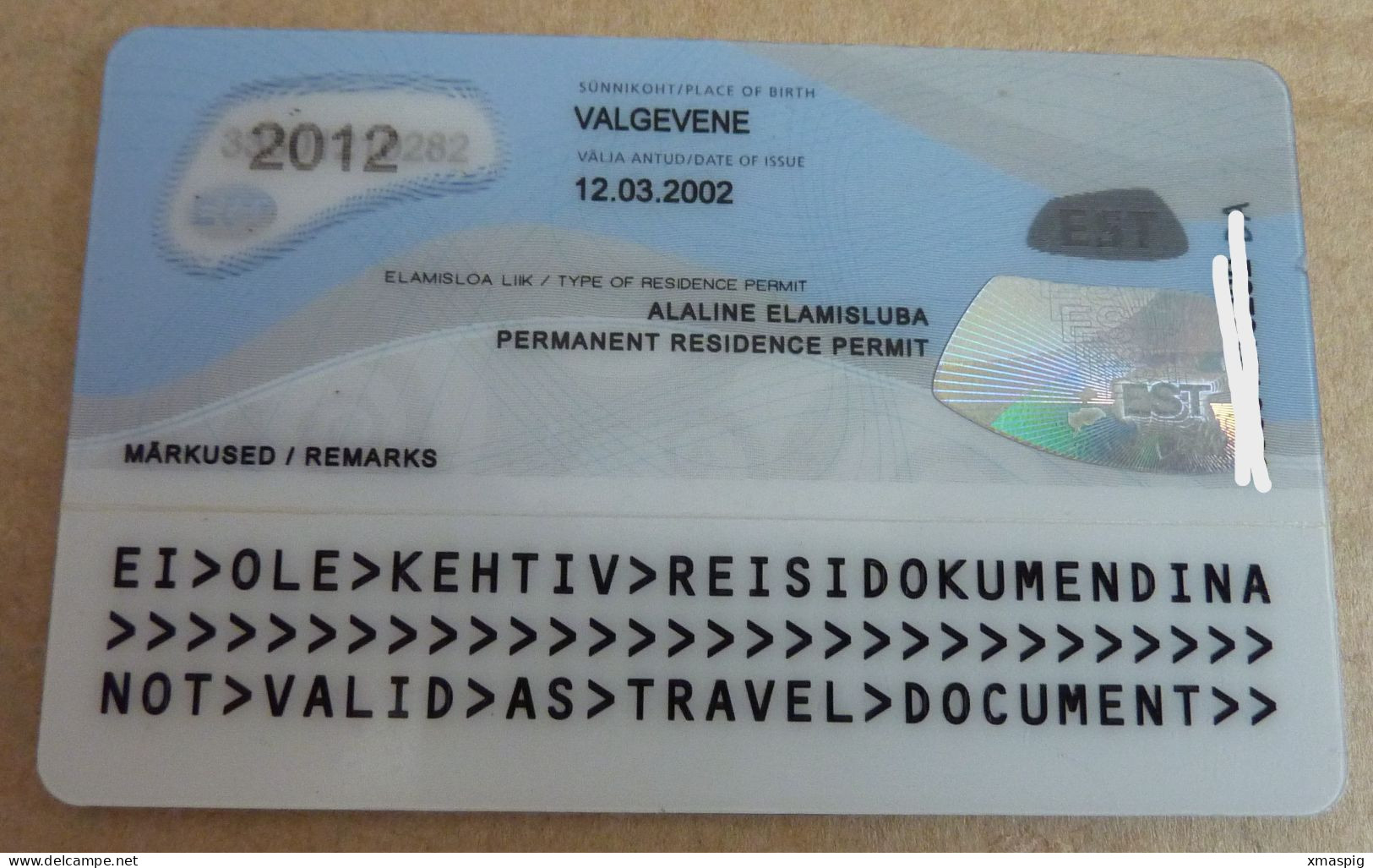 Obsolete Est Onian Identity Card/no Passport For Alien 2002 - Documents Historiques
