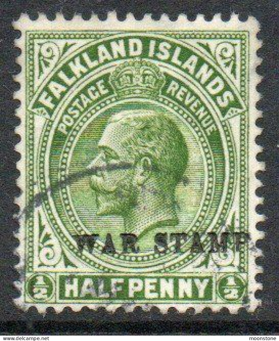 Falkland Islands GV 1918-20 ½d Olive WAR TAX Stamp, Comb Perf 14, Wmk. Multiple Crown CA, Used, SG 70b - Islas Malvinas