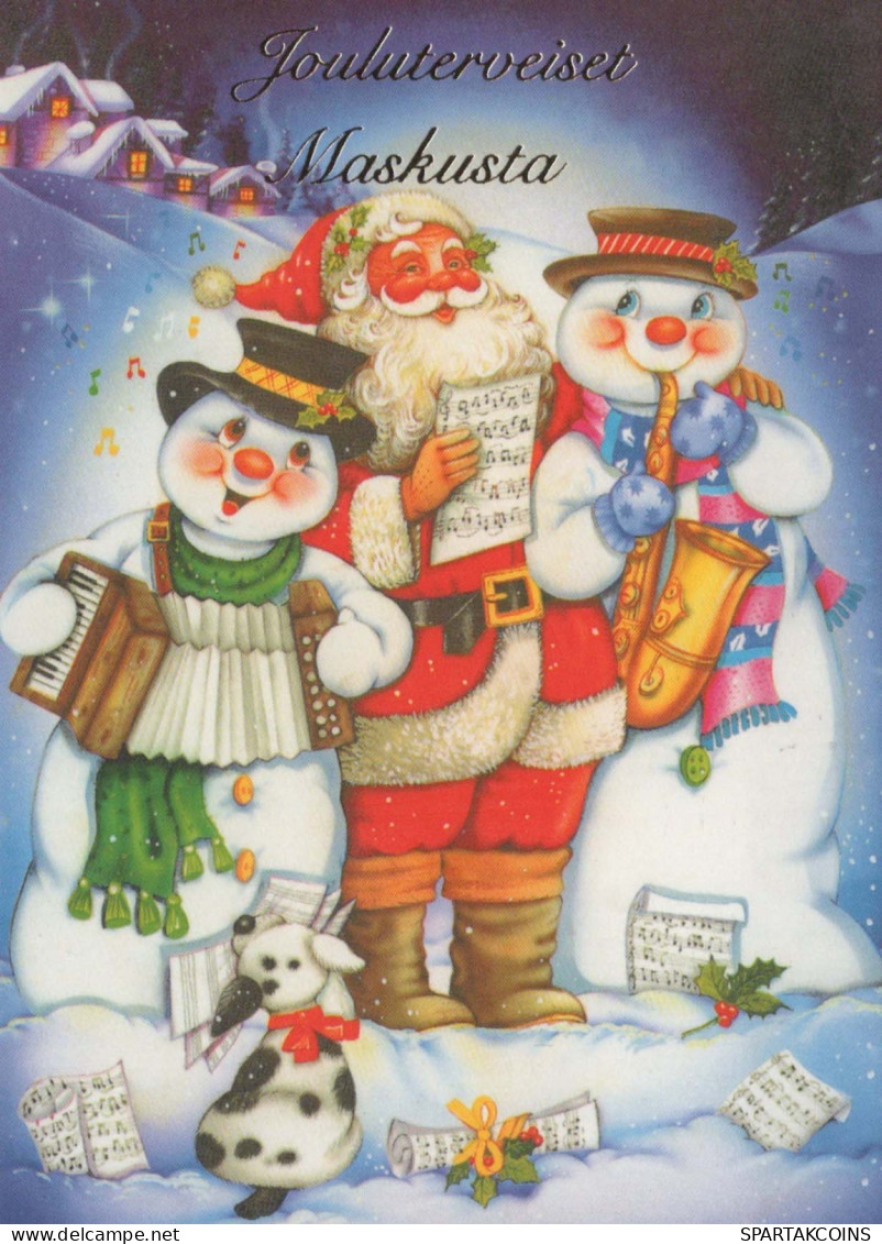 PÈRE NOËL Bonne Année Noël BONHOMME DE NEIGE Vintage Carte Postale CPSM #PAU407.FR - Santa Claus