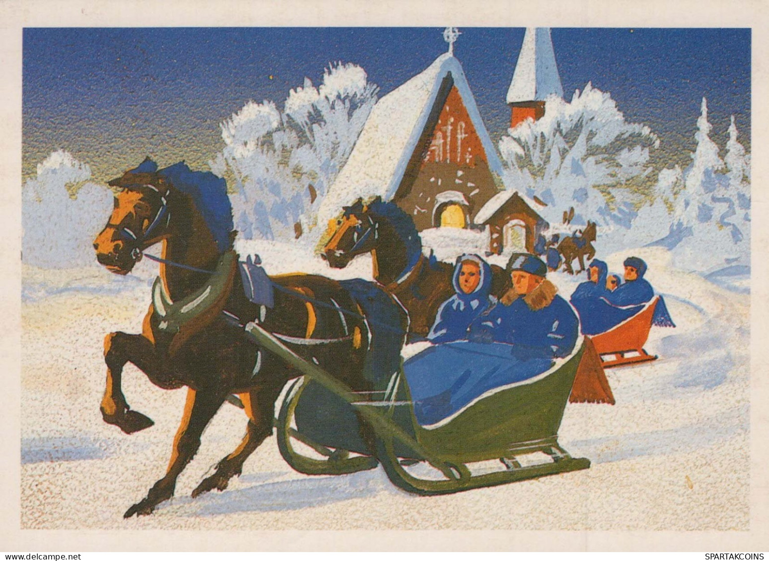 Bonne Année Noël CHEVAL Vintage Carte Postale CPSM #PAS954.FR - New Year