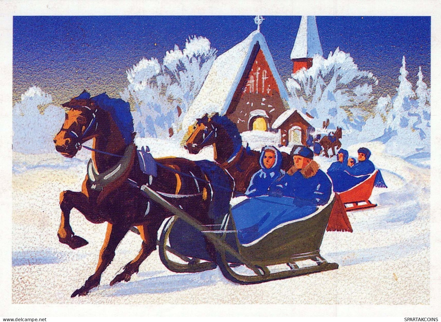 Bonne Année Noël CHEVAL Vintage Carte Postale CPSM #PAS954.FR - New Year