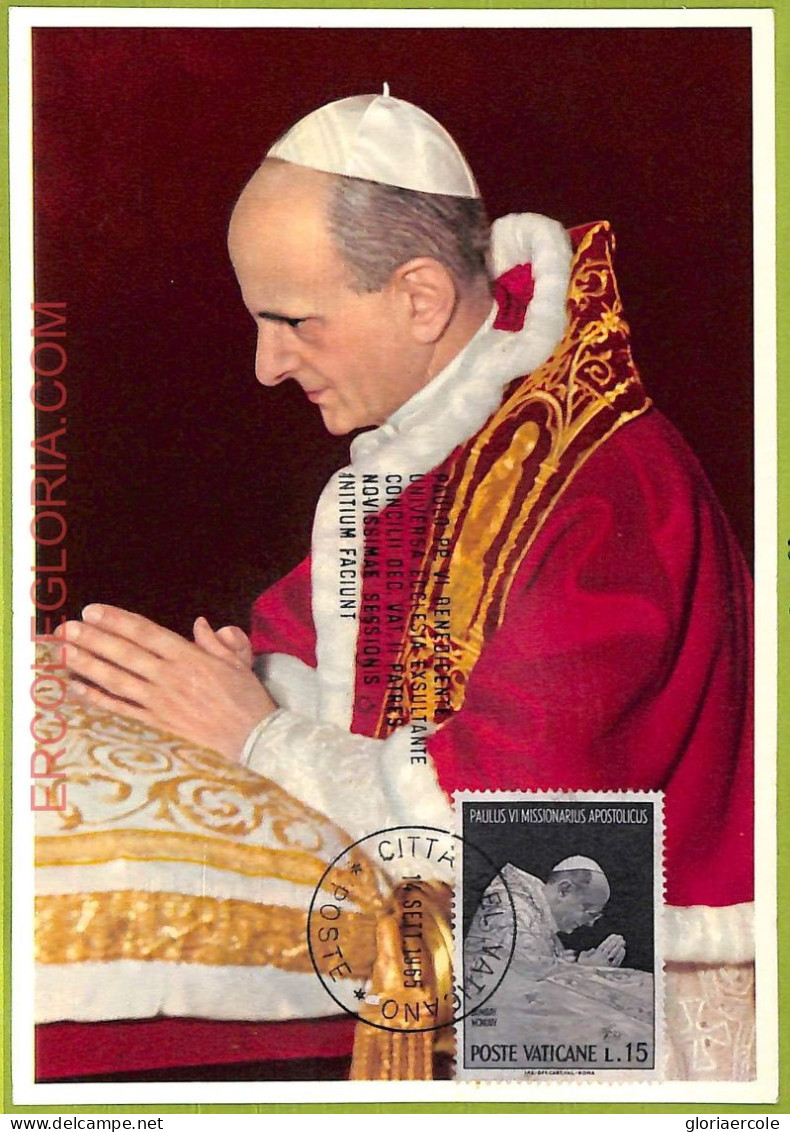 Ad3281 - VATICAN - Postal History - MAXIMUM CARD - 1965 - RELIGION, Pope - Christianity
