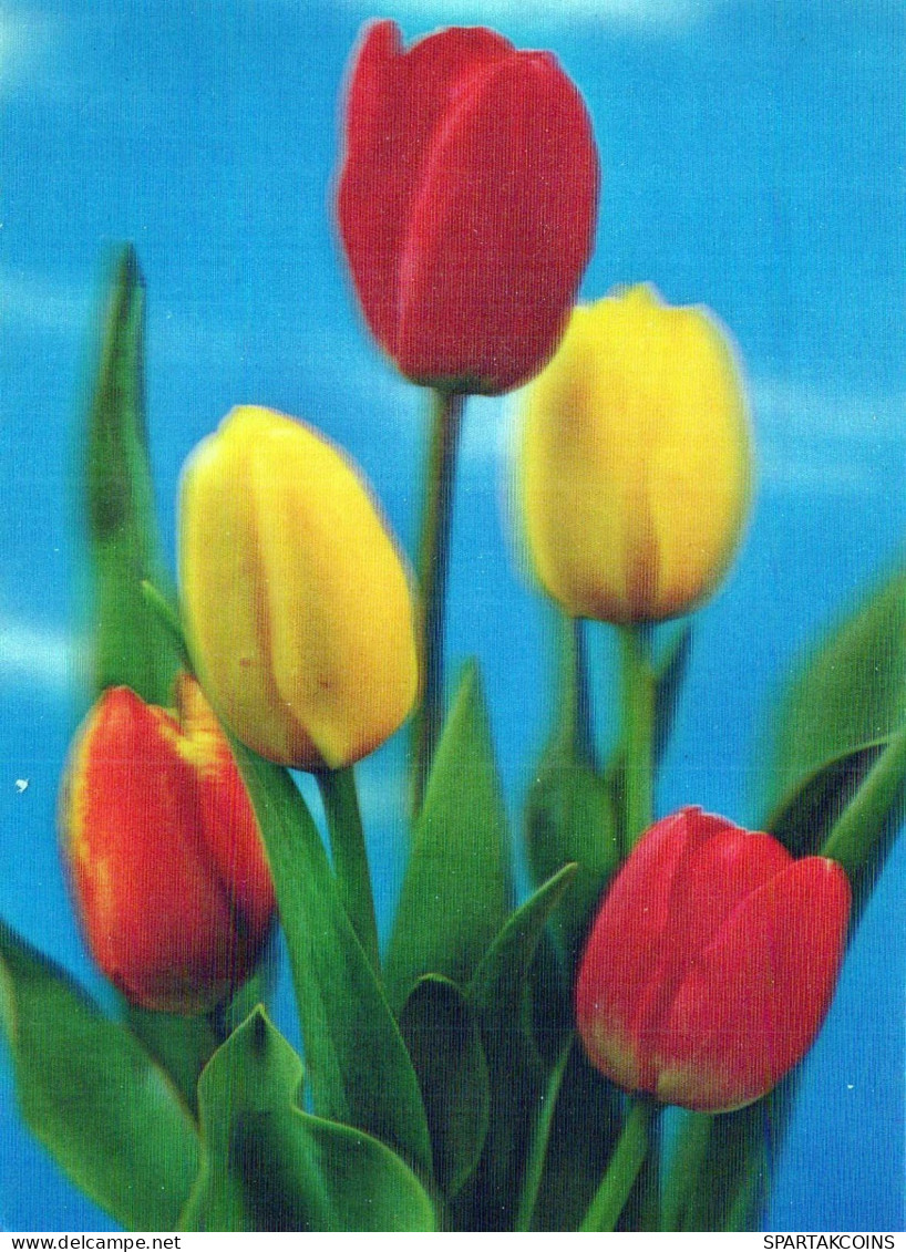 FLORES LENTICULAR 3D Vintage Tarjeta Postal CPSM #PAZ174.ES - Blumen