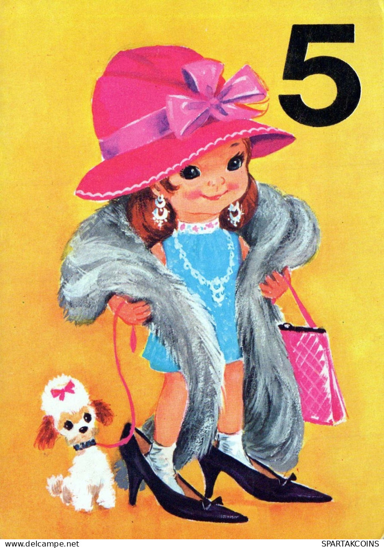 FELIZ CUMPLEAÑOS 5 Año De Edad CHICA NIÑOS Vintage Tarjeta Postal CPSM #PBT928.ES - Birthday