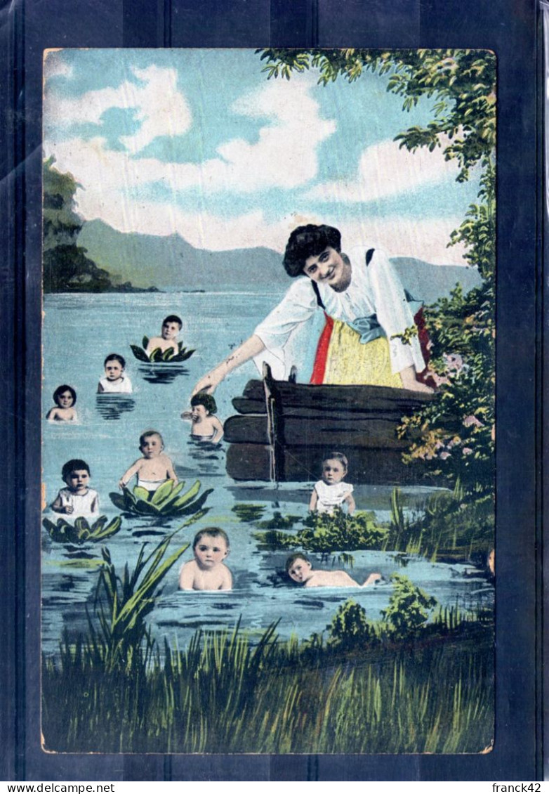 Carte Illustrée. Femme Et Bébés Dans L'eau - Bebes