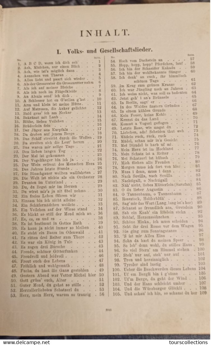 Livre du 19° Siècle sur la Musique Partitions DEUTSCHER LIEDER SCHAZ (Chansons appréciées en Allemagne) Liepzig Peters