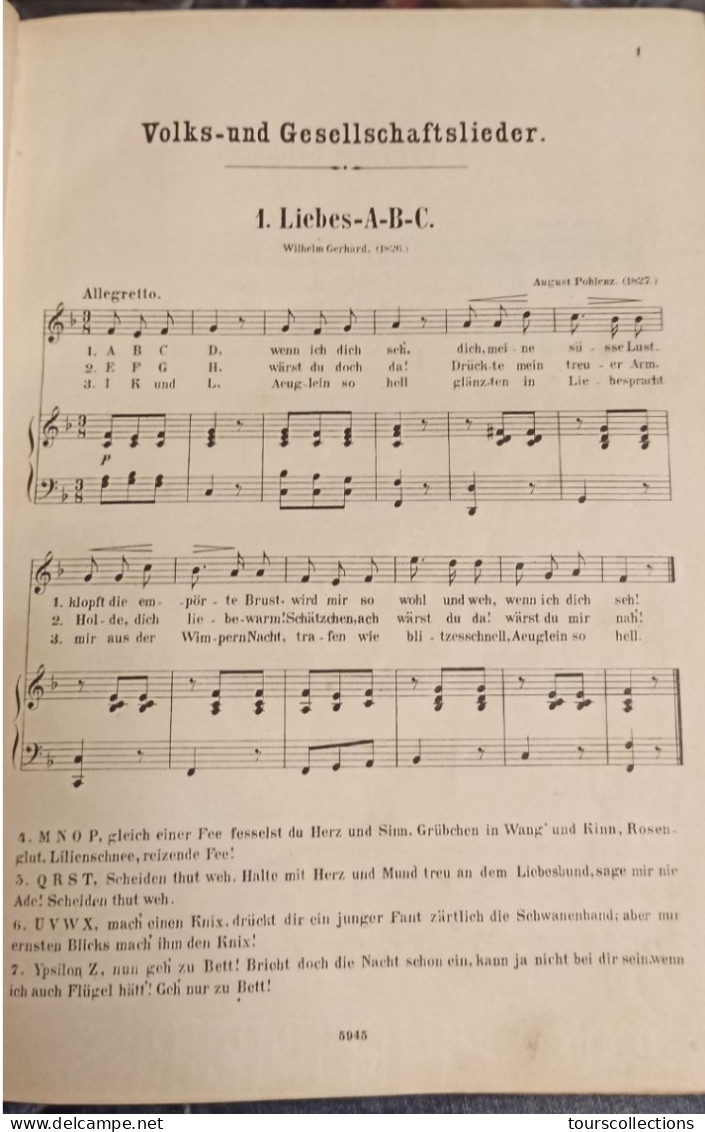 Livre du 19° Siècle sur la Musique Partitions DEUTSCHER LIEDER SCHAZ (Chansons appréciées en Allemagne) Liepzig Peters