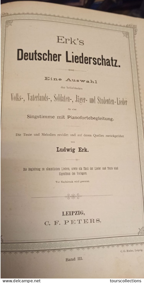 Livre du 19° Siècle sur la Musique Partitions DEUTSCHER LIEDER SCHAZ (Chansons appréciées en Allemagne) Liepzig Peters