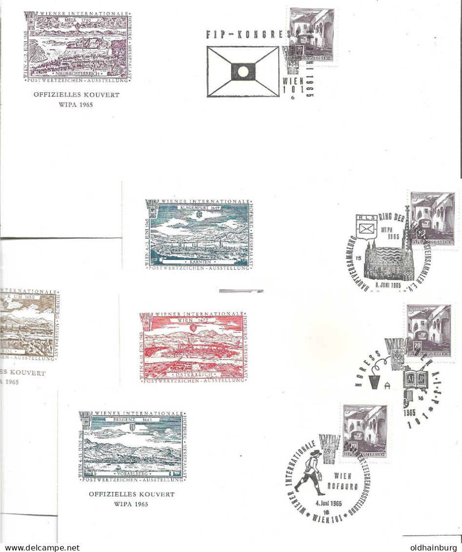 0504i: WIPA 1965, 9 Belege "Vignetteneindrucke Landeshauptstädte" - Cartas & Documentos