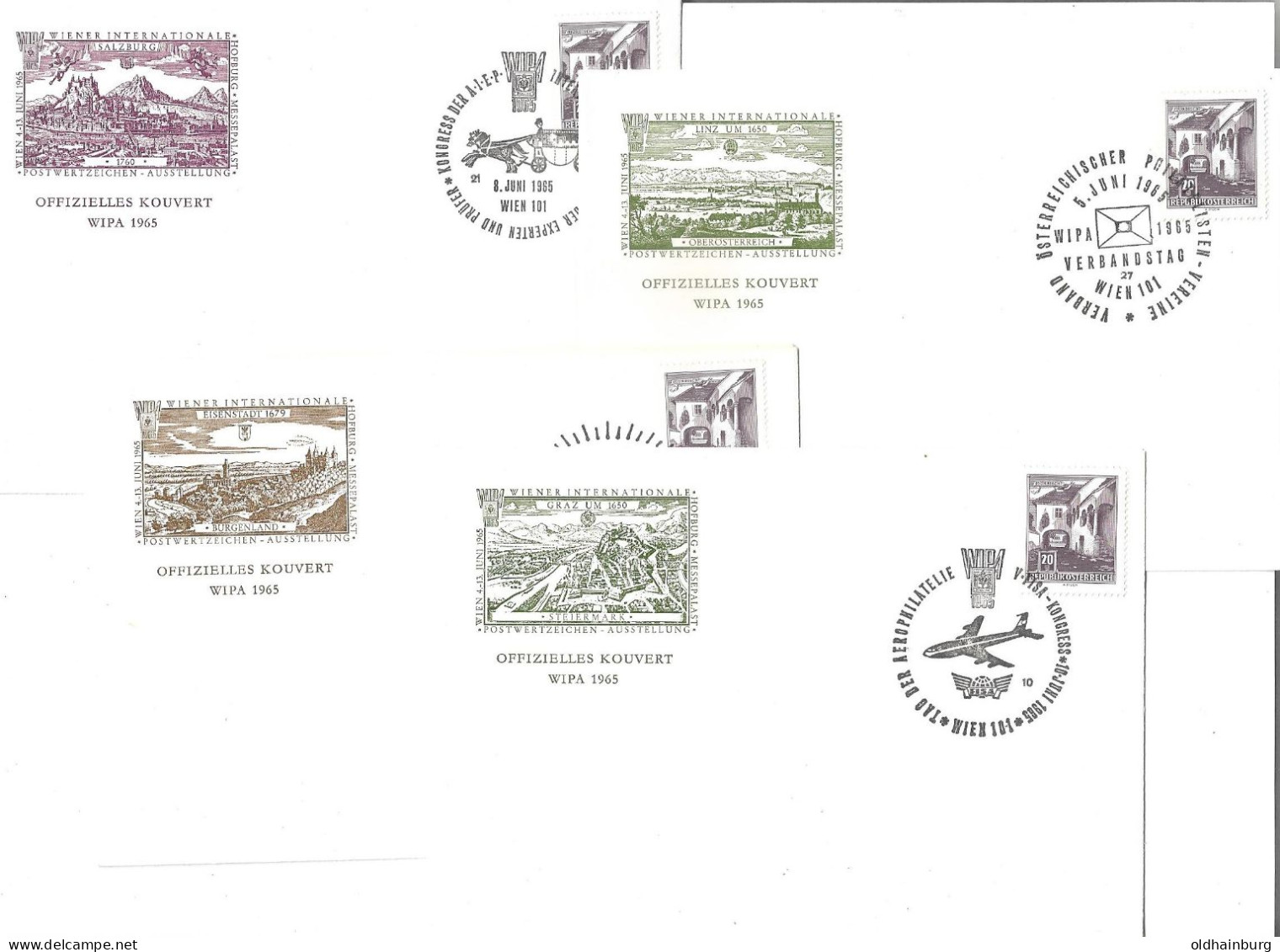 0504i: WIPA 1965, 9 Belege "Vignetteneindrucke Landeshauptstädte" - Cartas & Documentos